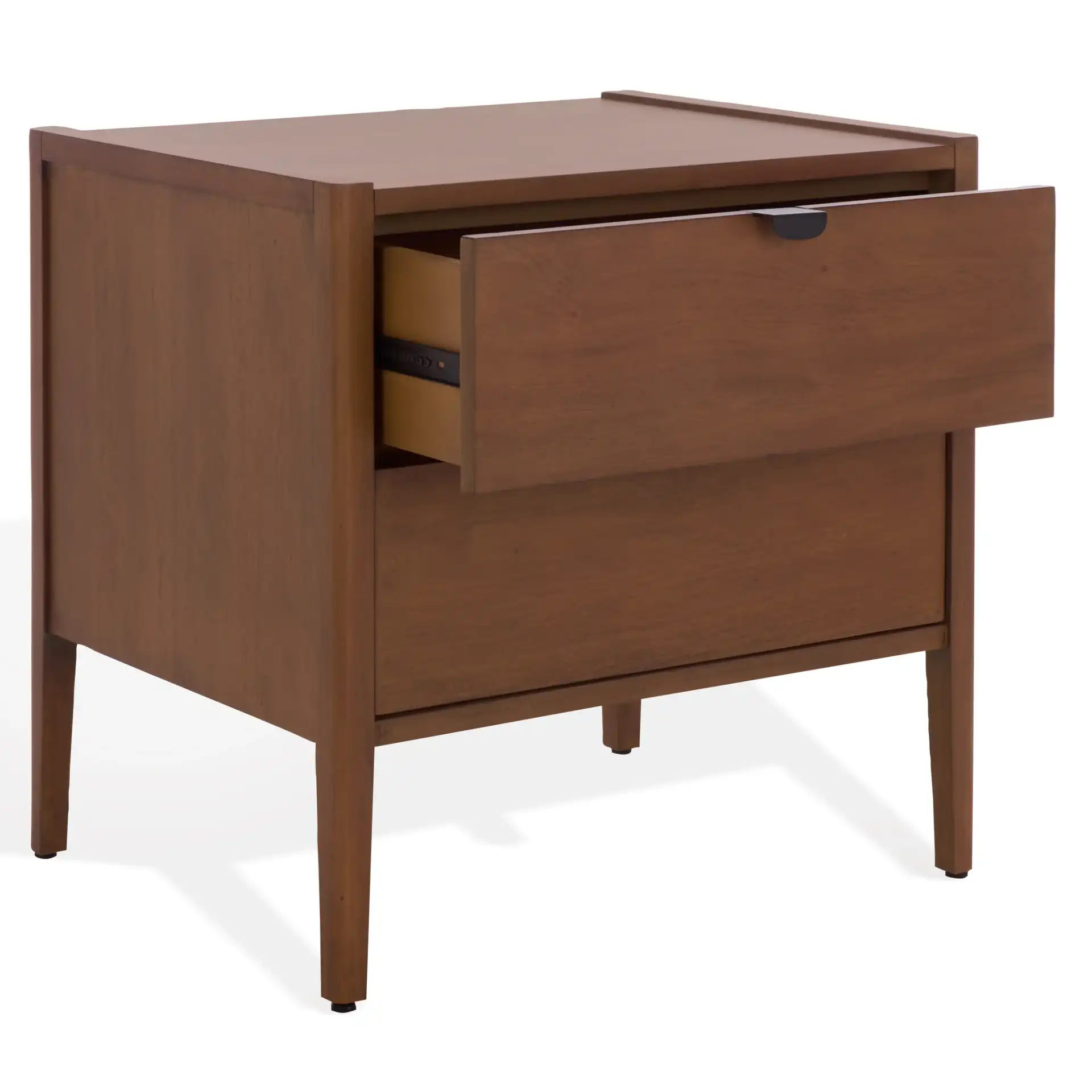 Mayalyn Wood Two-Drawer Nightstand in Walnut / Black, detail view