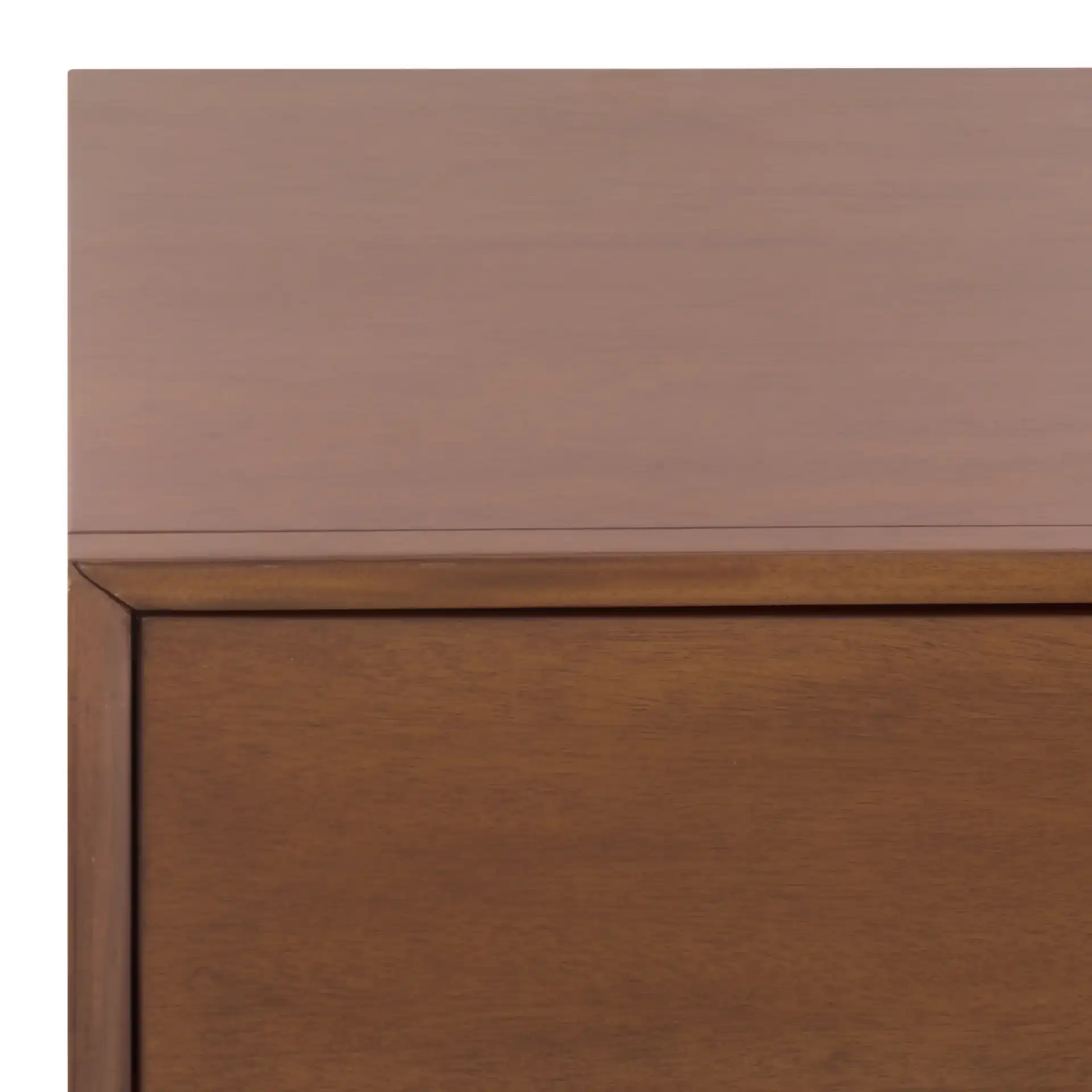 Trever Wood Three-Drawer Nightstand in Walnut / Black in a styled room