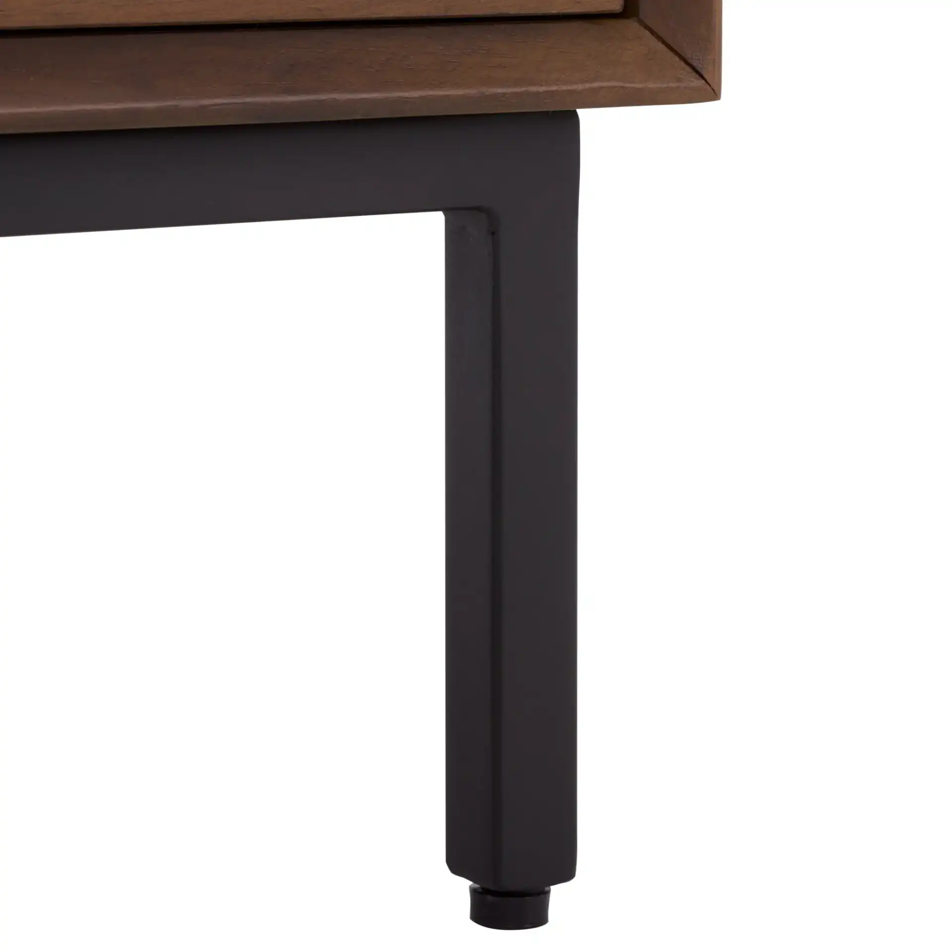 Trever Wood Three-Drawer Nightstand in Walnut / Black, detail view