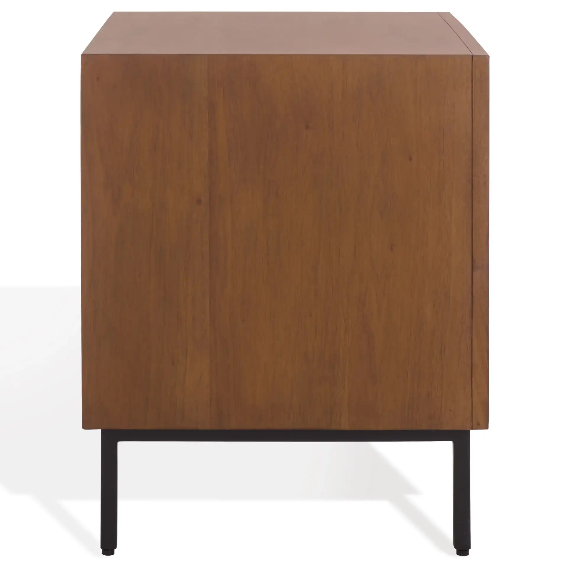 Trever Wood Three-Drawer Nightstand in Walnut / Black, detail view