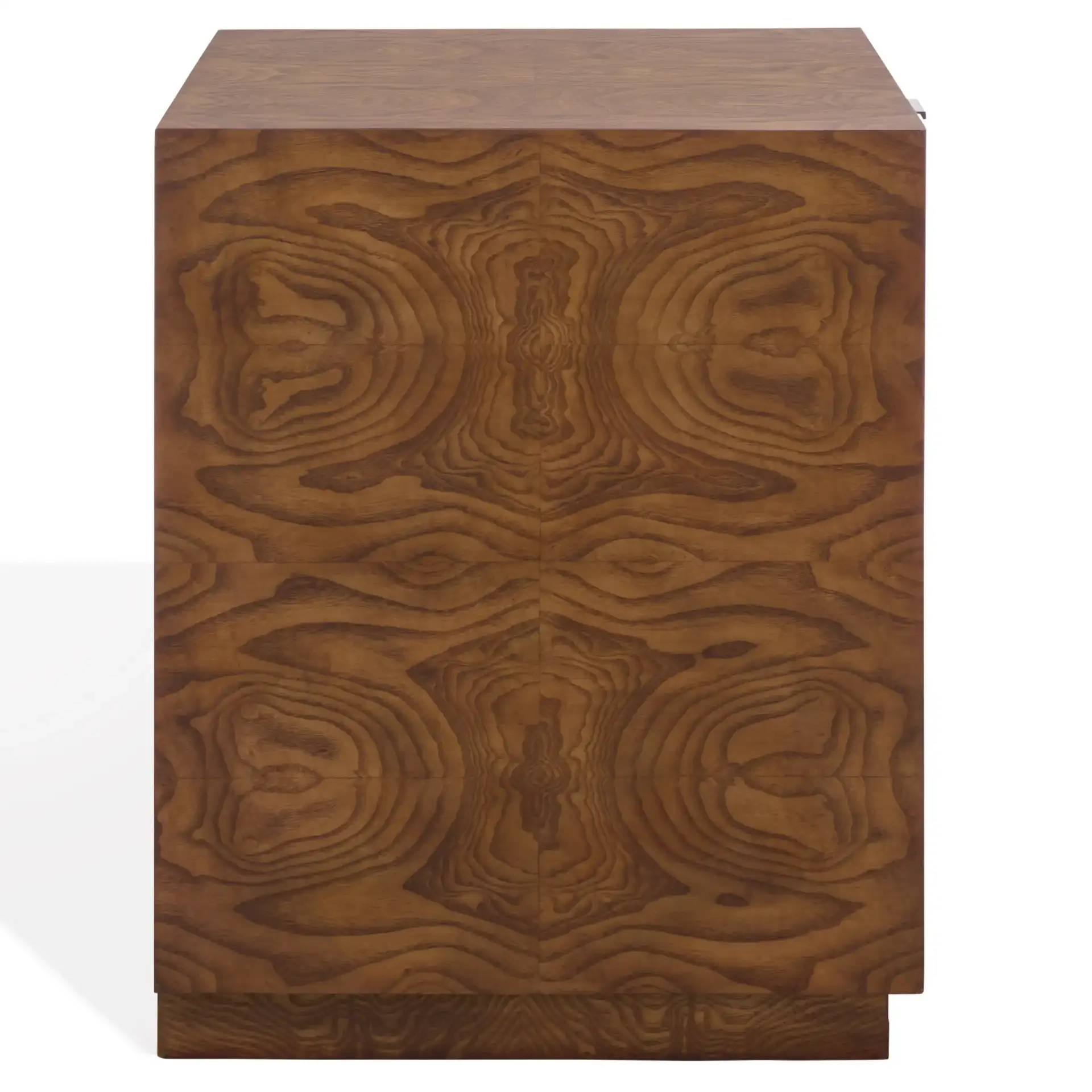 Frankie Burl Two-Drawer Nightstand in Walnut Burl, detail view