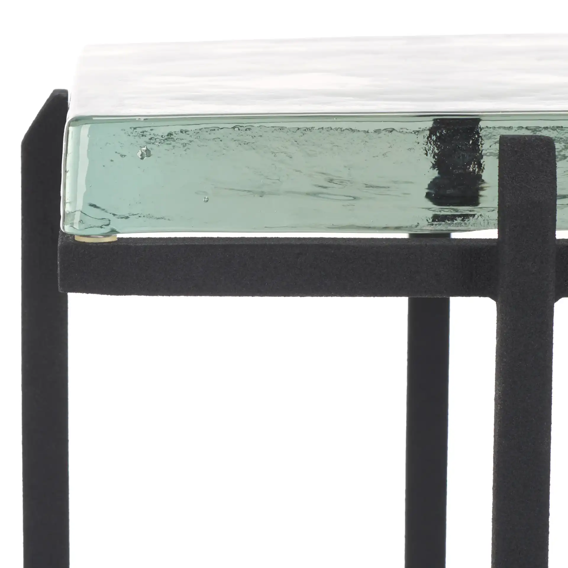 Giabelle Cast Glass Drink Table in Black / Clear in a styled room
