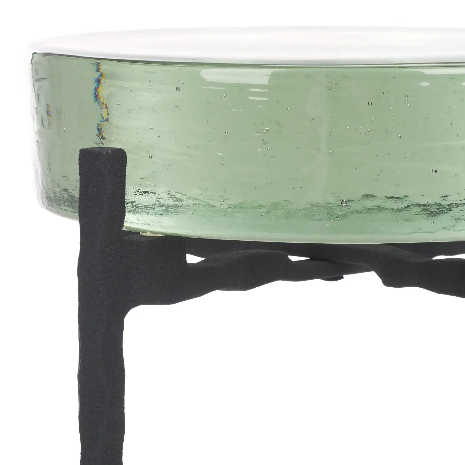 Kathaleen Cast Glass Drink Table in Black / Clear in a styled room