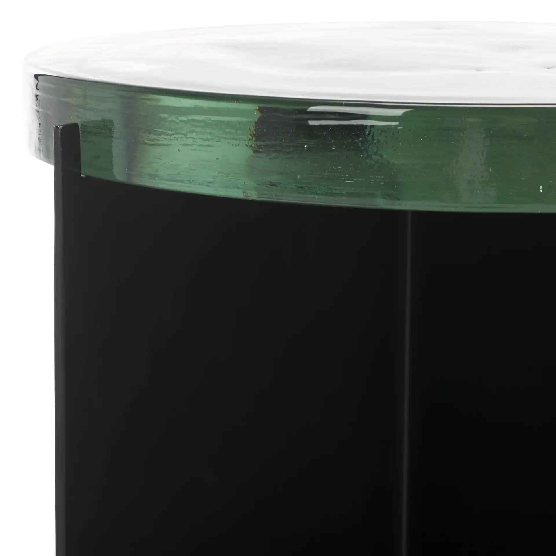 Marisella Cast Glass Accent Table in Black / Clear in a styled room