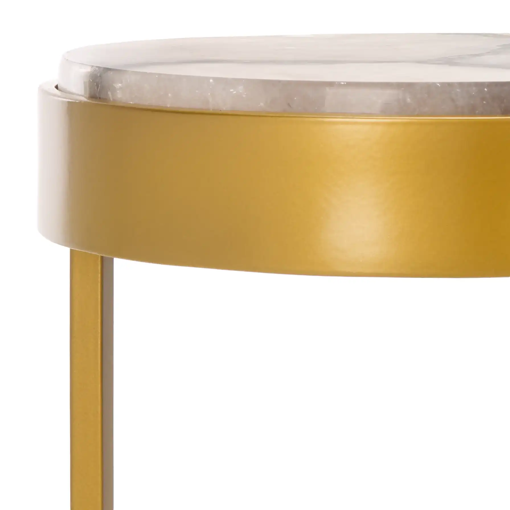 Hannahmarie Stone Drink Table in Gold / White in a styled room