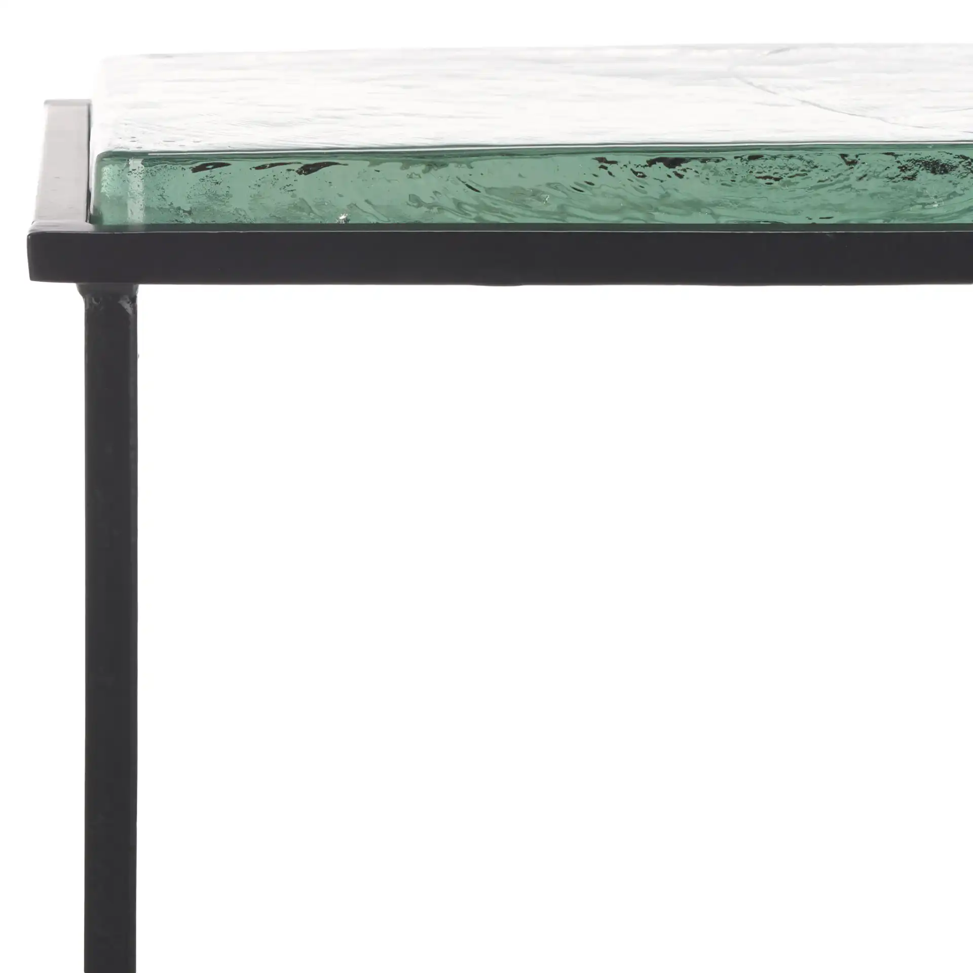 Ferguson Cast Glass Accent Table in Black / Clear in a styled room