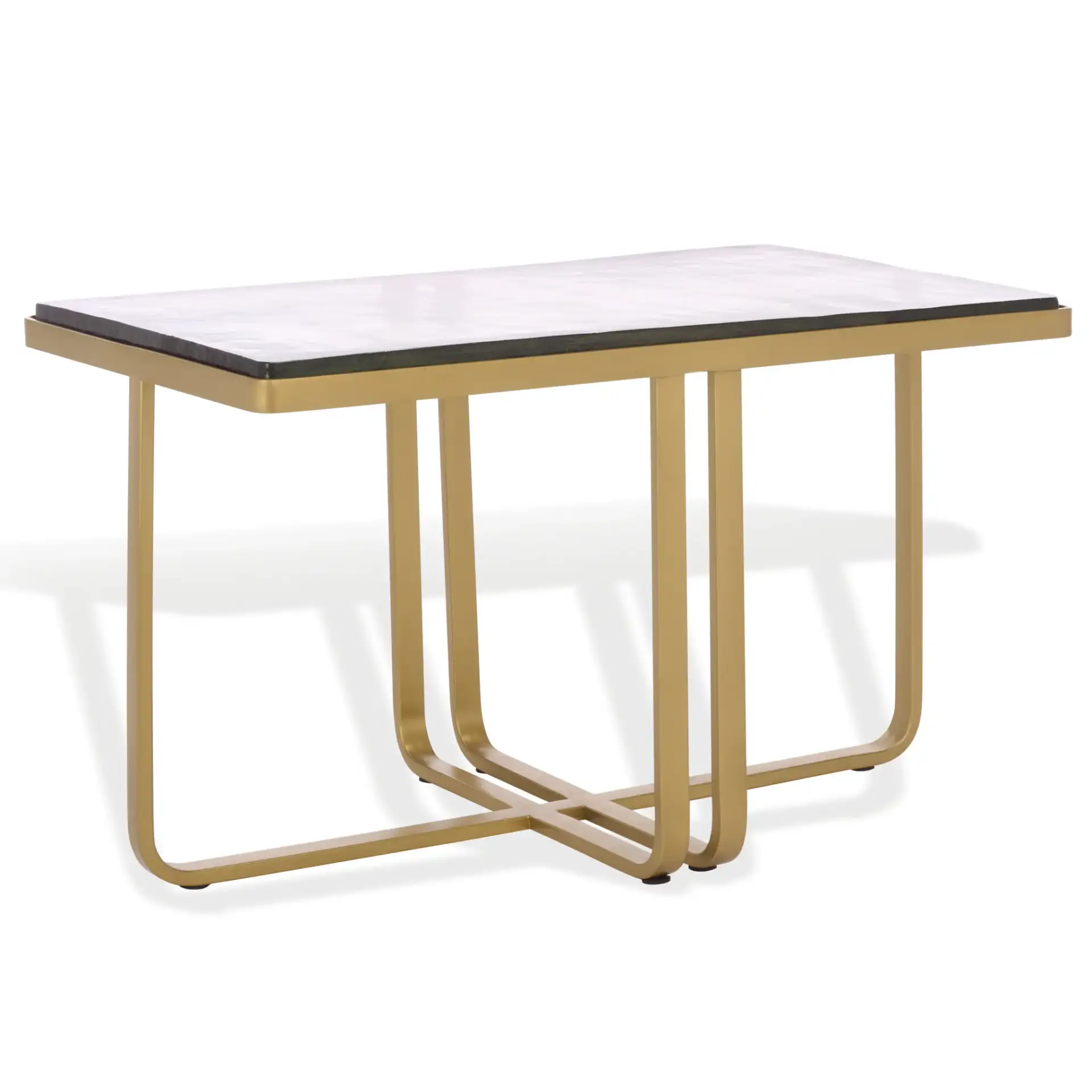 Dominic Glass Top Coffee Table in Brass / Clear, detail view