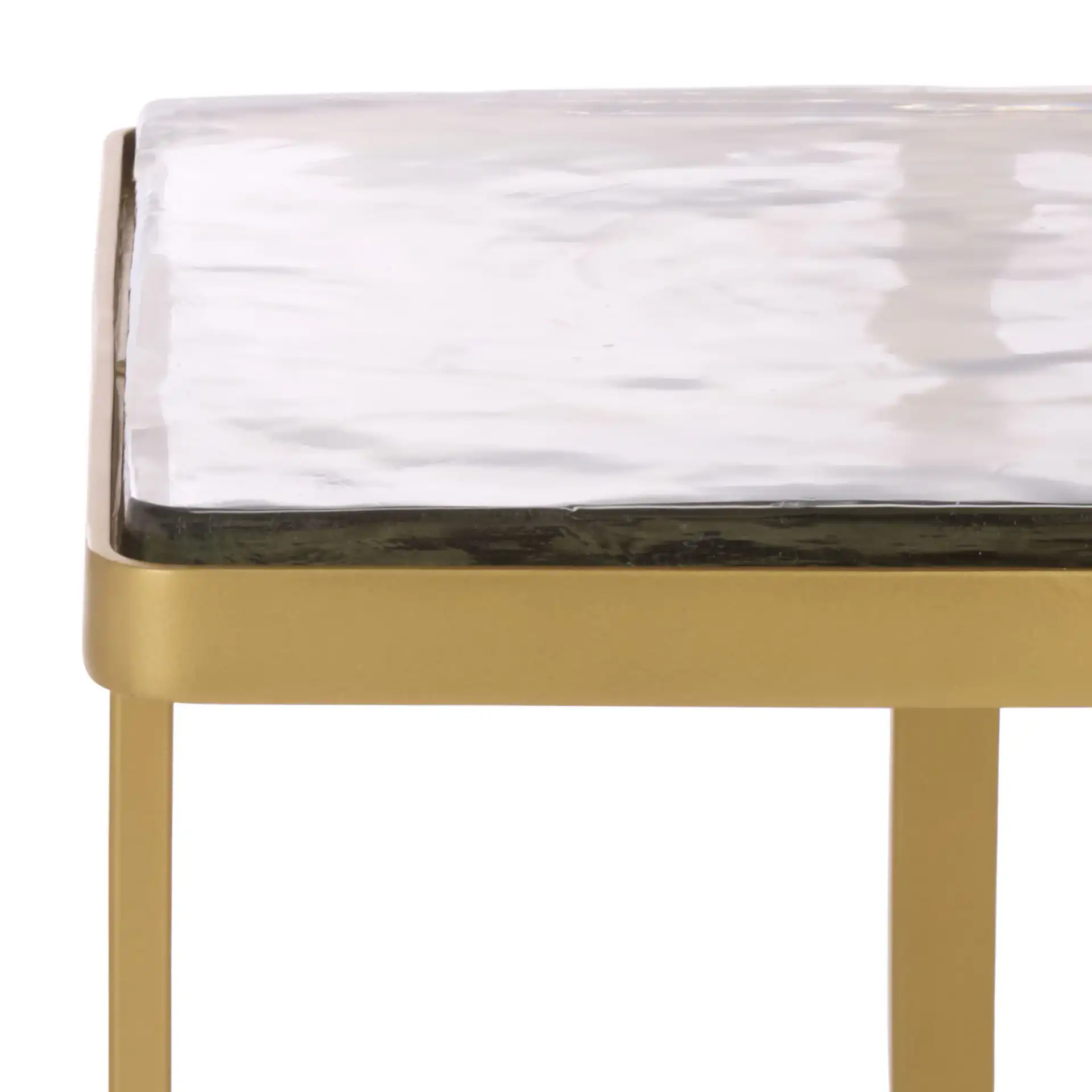 Dominic Glass Top Accent Table in Brass / Clear in a styled room
