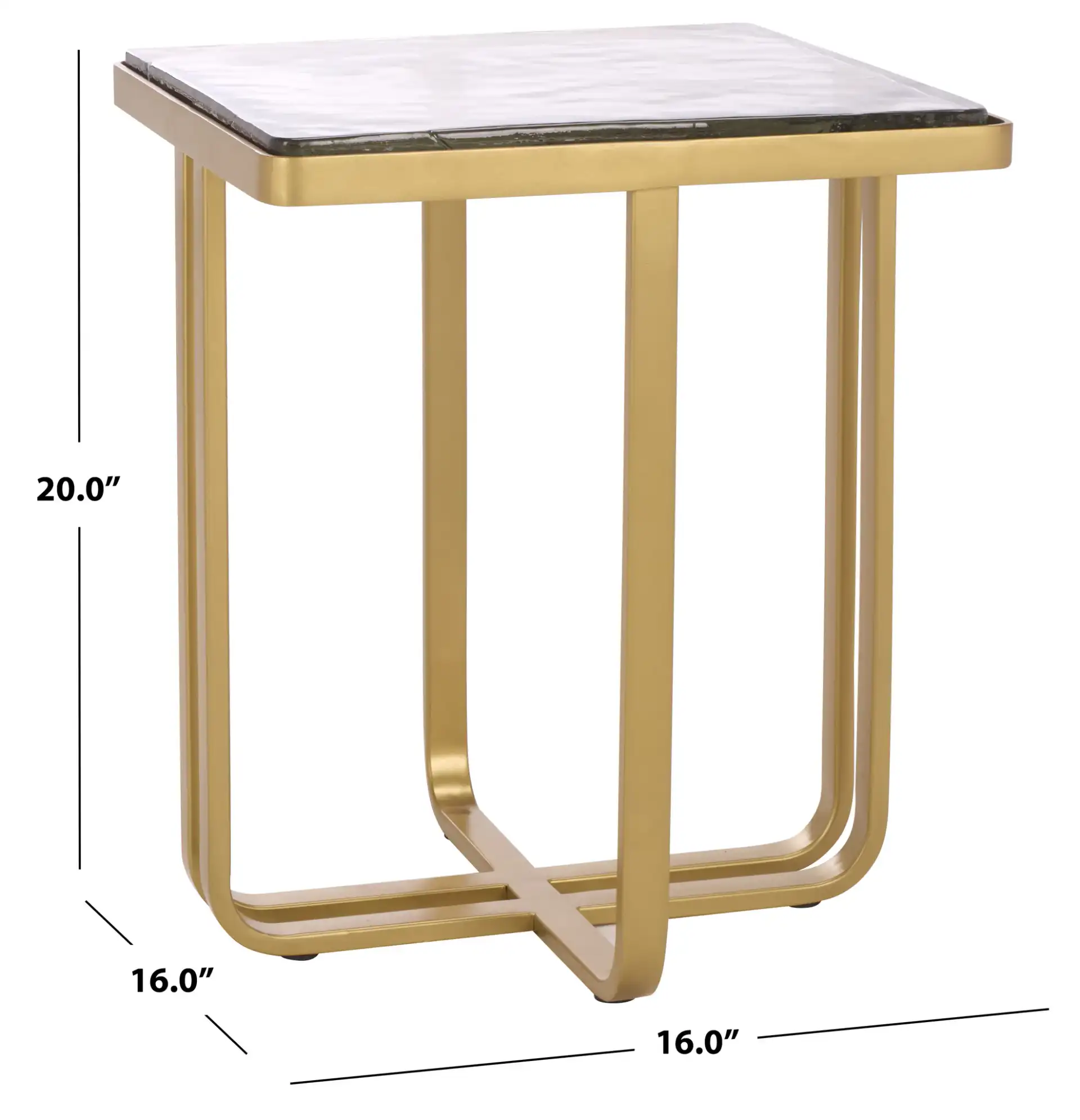 Dominic Glass Top Accent Table in Brass / Clear, detail view