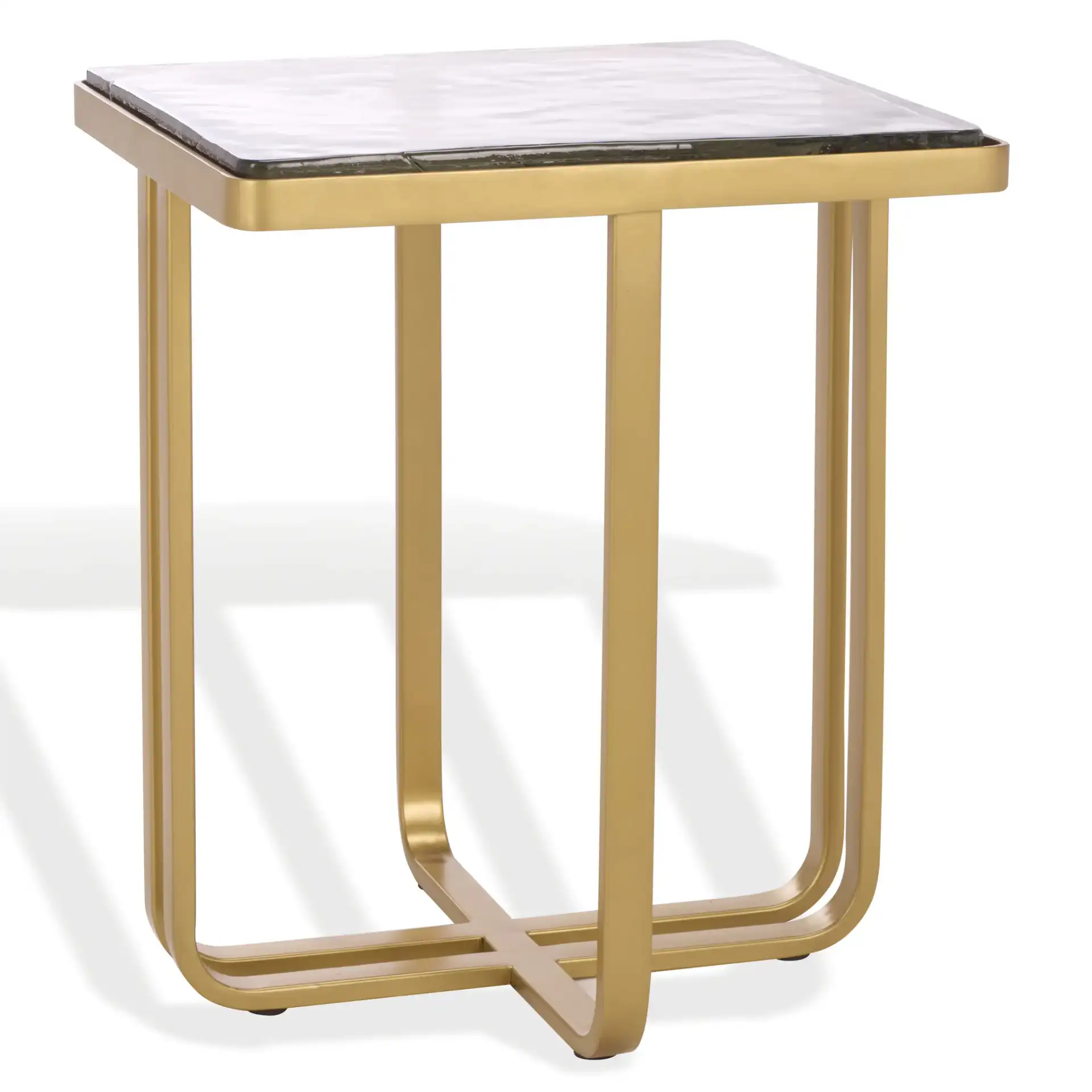 Dominic Glass Top Accent Table in Brass / Clear, detail view