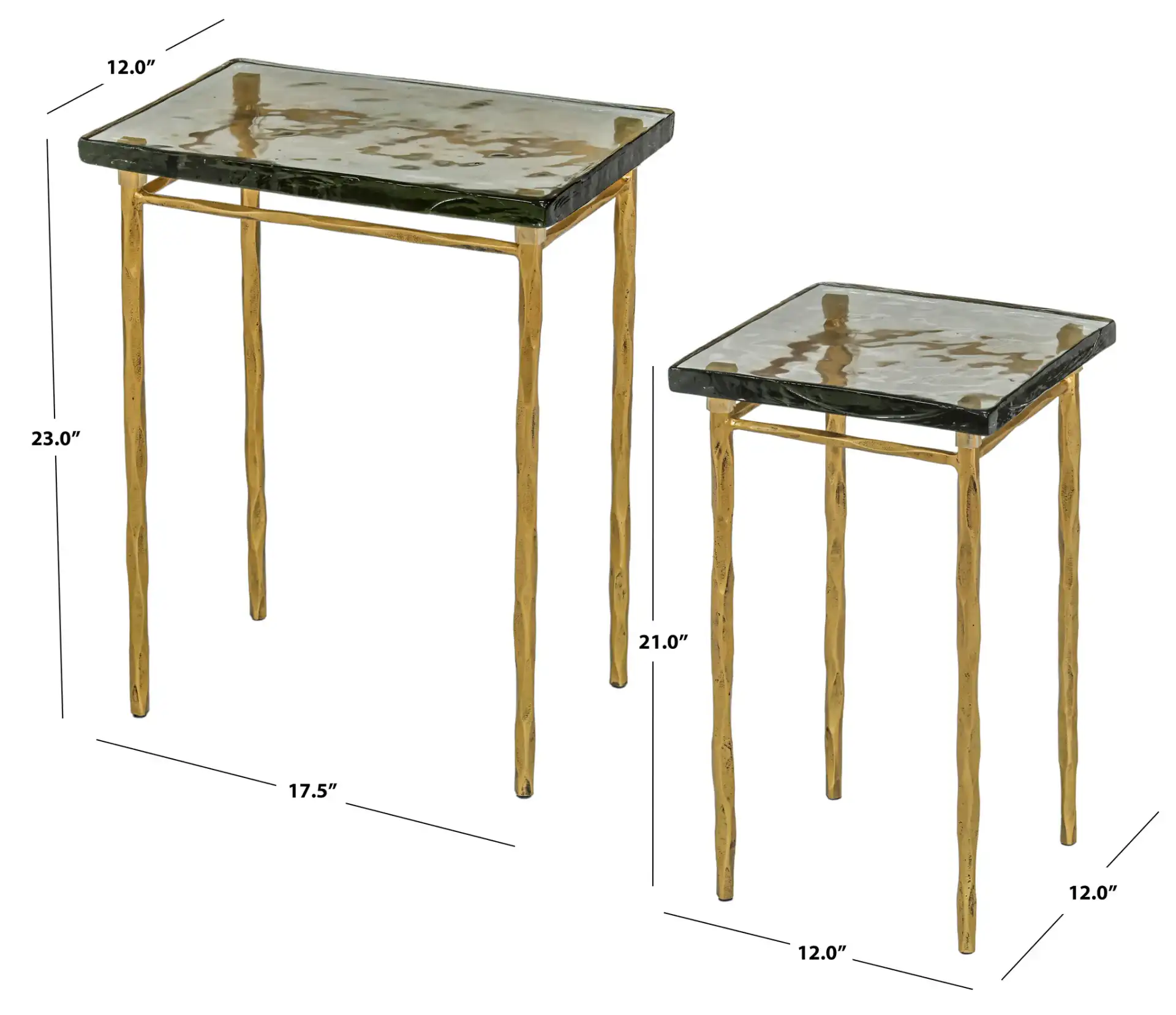 Mckenzie Glass Nesting Tables in Smoked Glass / Brass, detail view