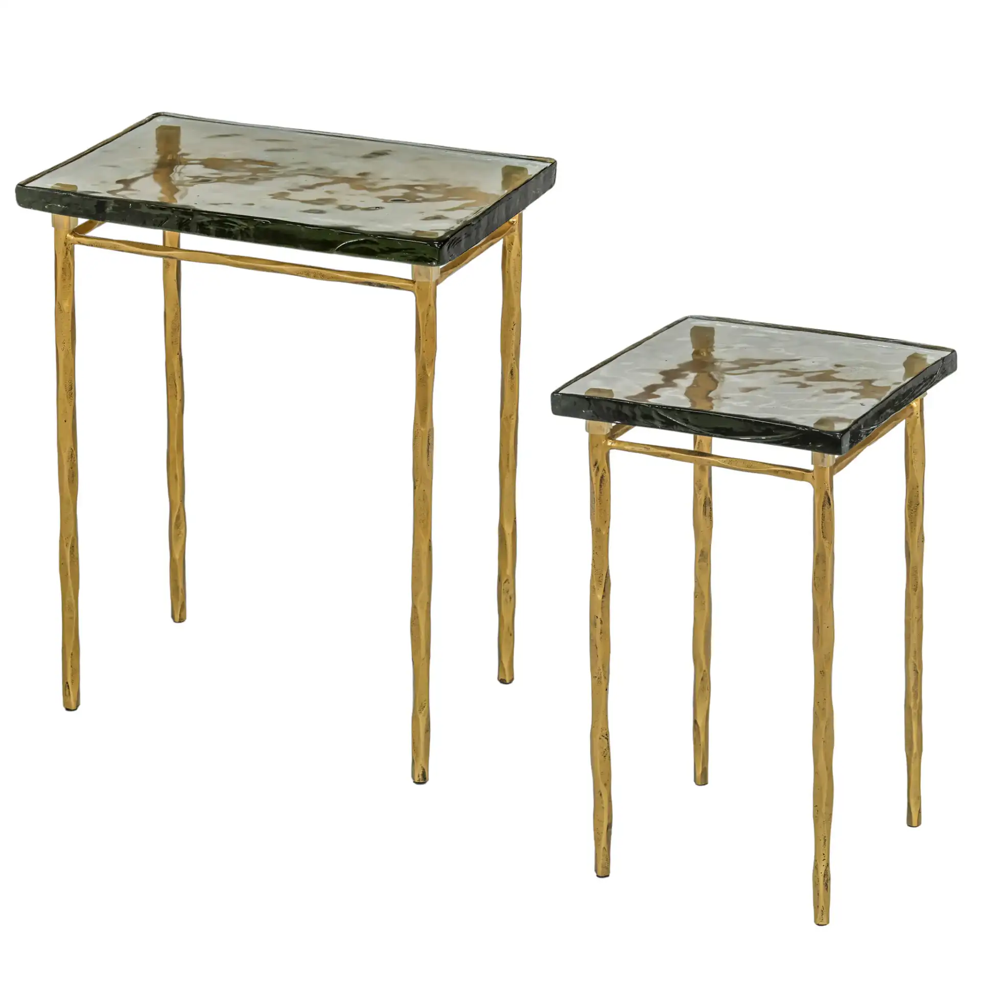 Mckenzie Glass Nesting Tables in Smoked Glass / Brass, detail view