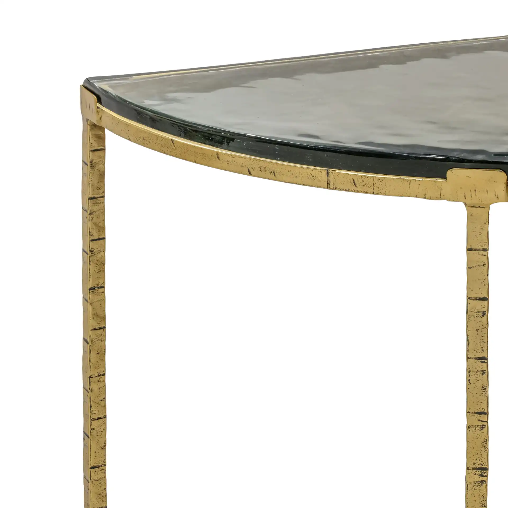 Karmelina Half Moon Console Table in Smoked Glass / Brass in a styled room