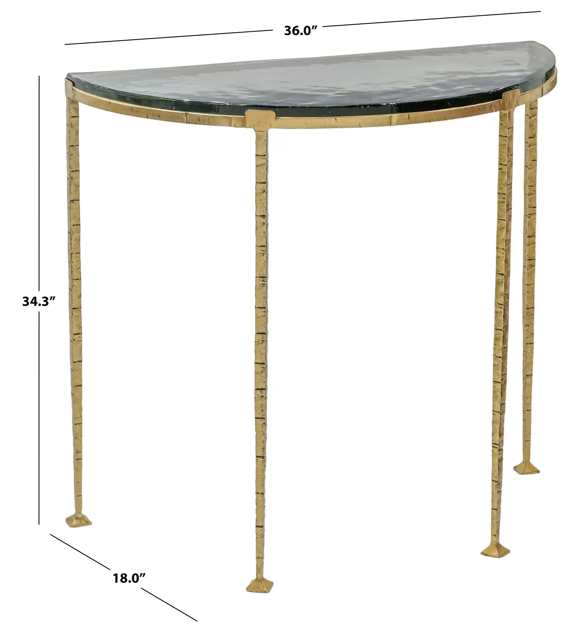 Karmelina Half Moon Console Table in Smoked Glass / Brass, detail view
