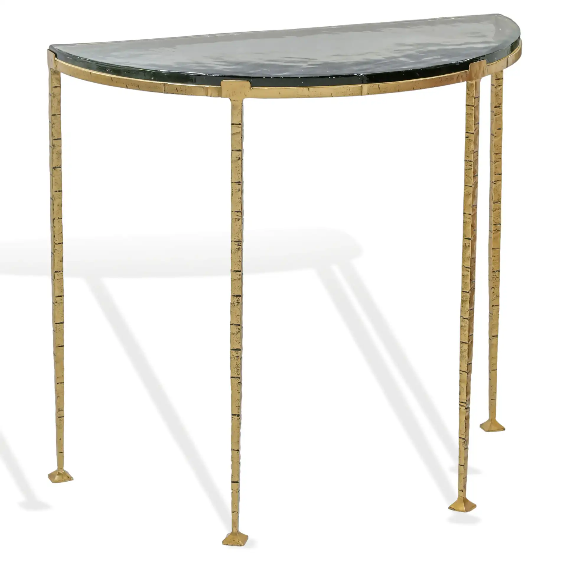 Karmelina Half Moon Console Table in Smoked Glass / Brass, detail view