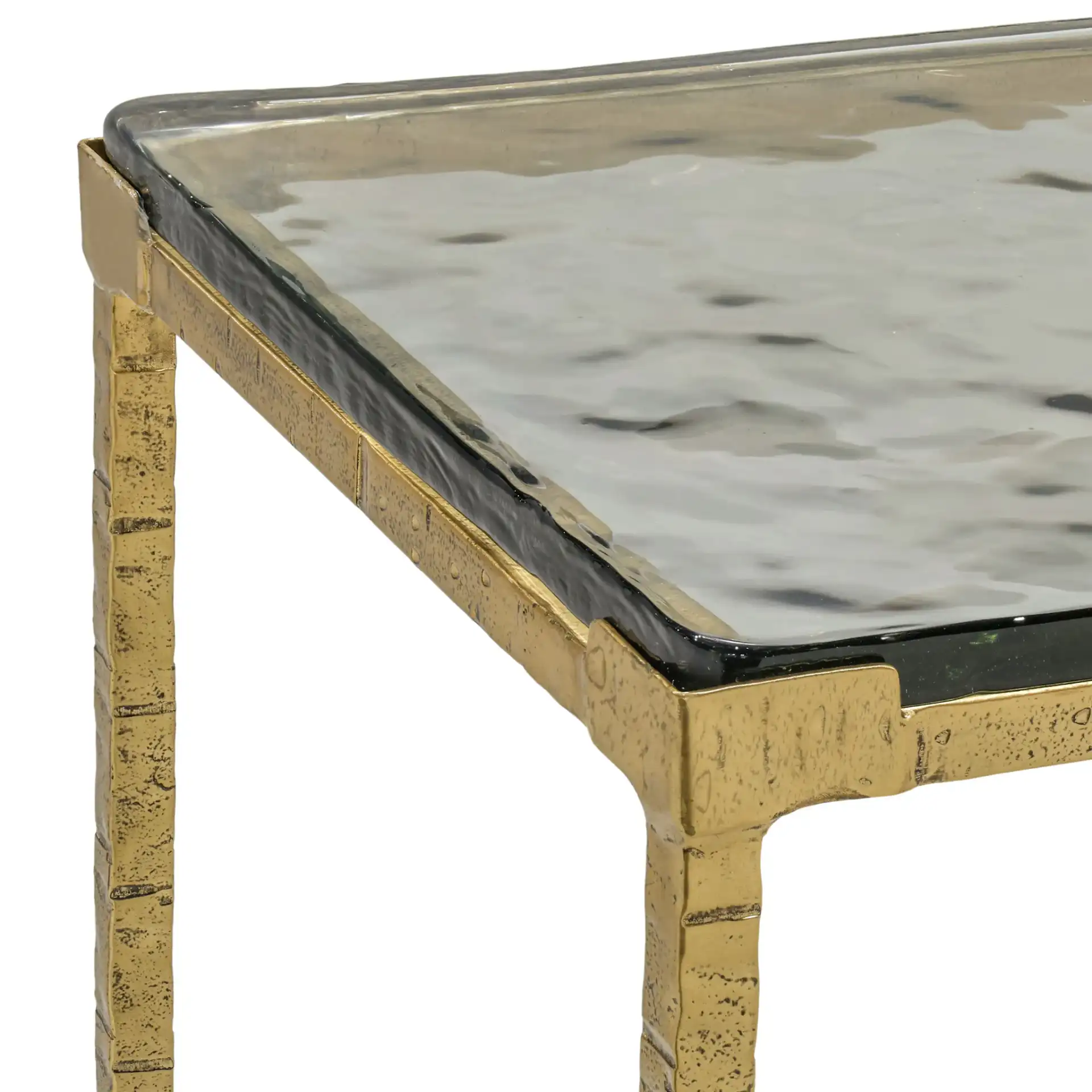 Karmelina Square Accent Table in Smoked Glass / Brass in a styled room