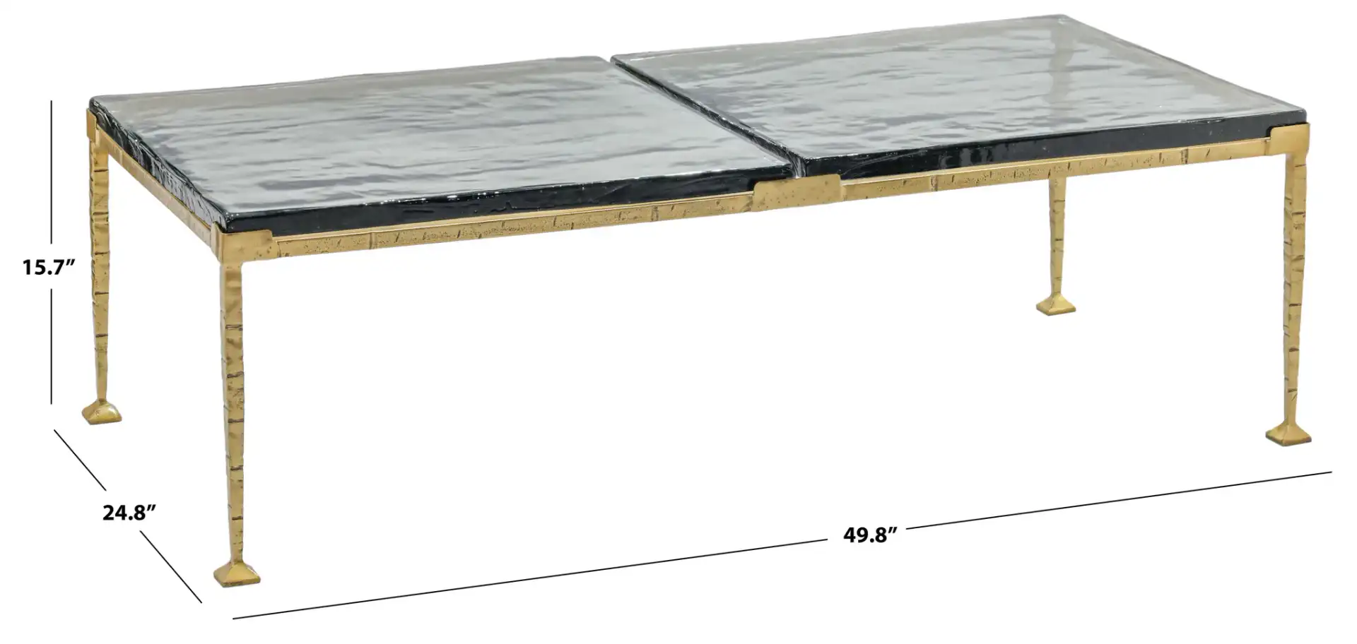 Karmelina Rect Coffee Table in Smoked Glass / Brass, detail view