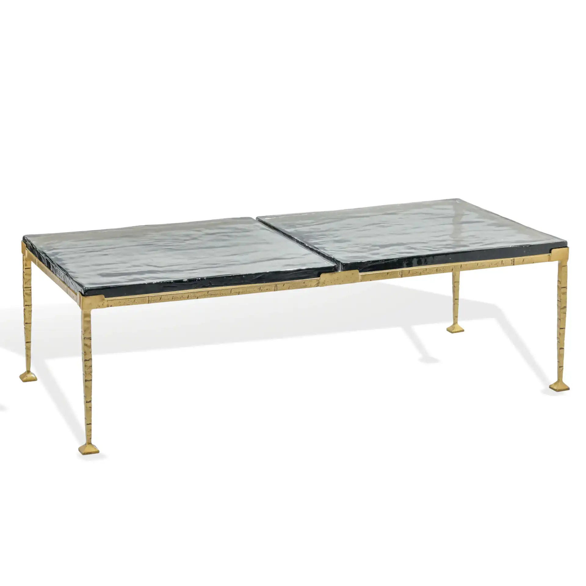 Karmelina Rect Coffee Table in Smoked Glass / Brass, detail view