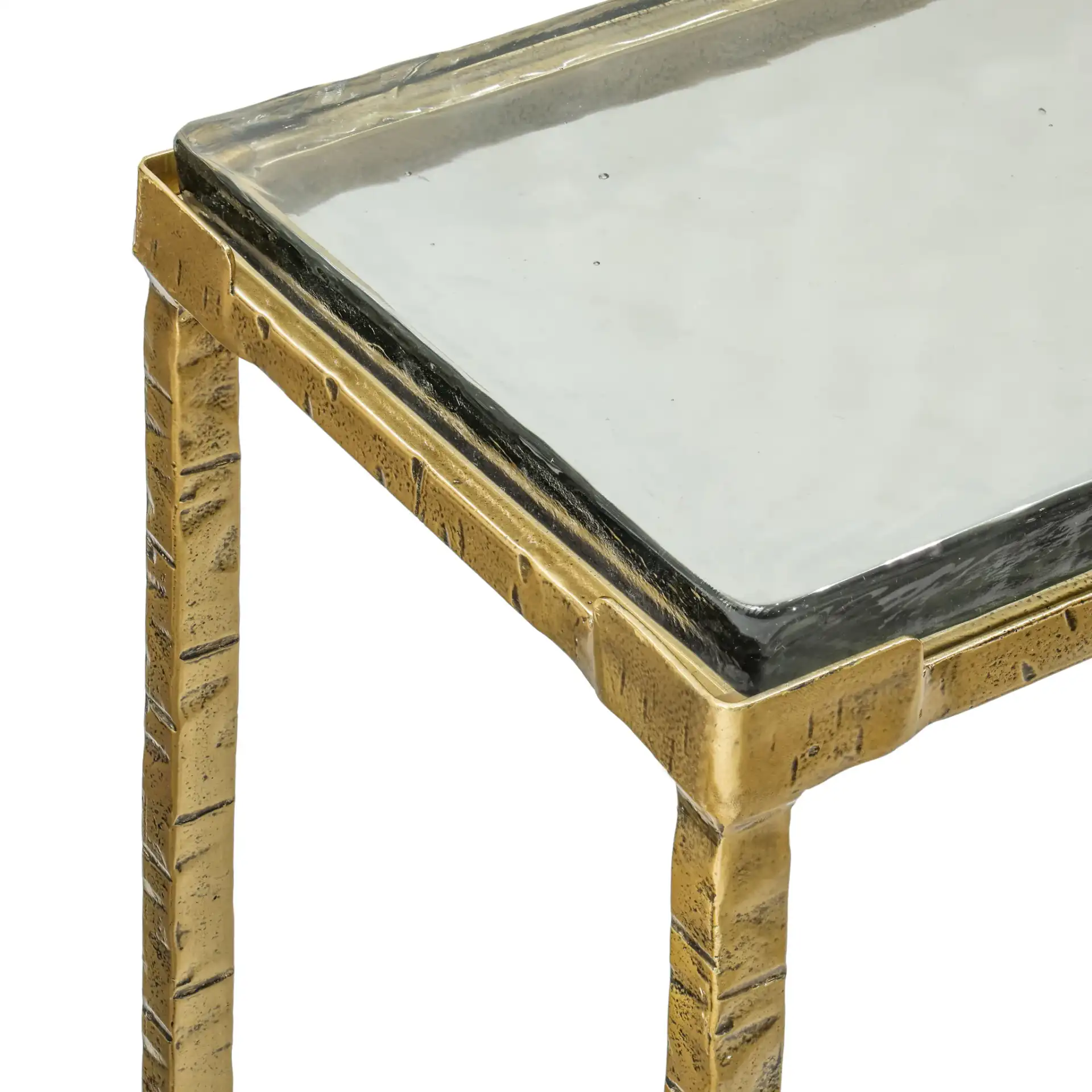 Karmelina Rect Console Table in Smoked Glass / Brass in a styled room