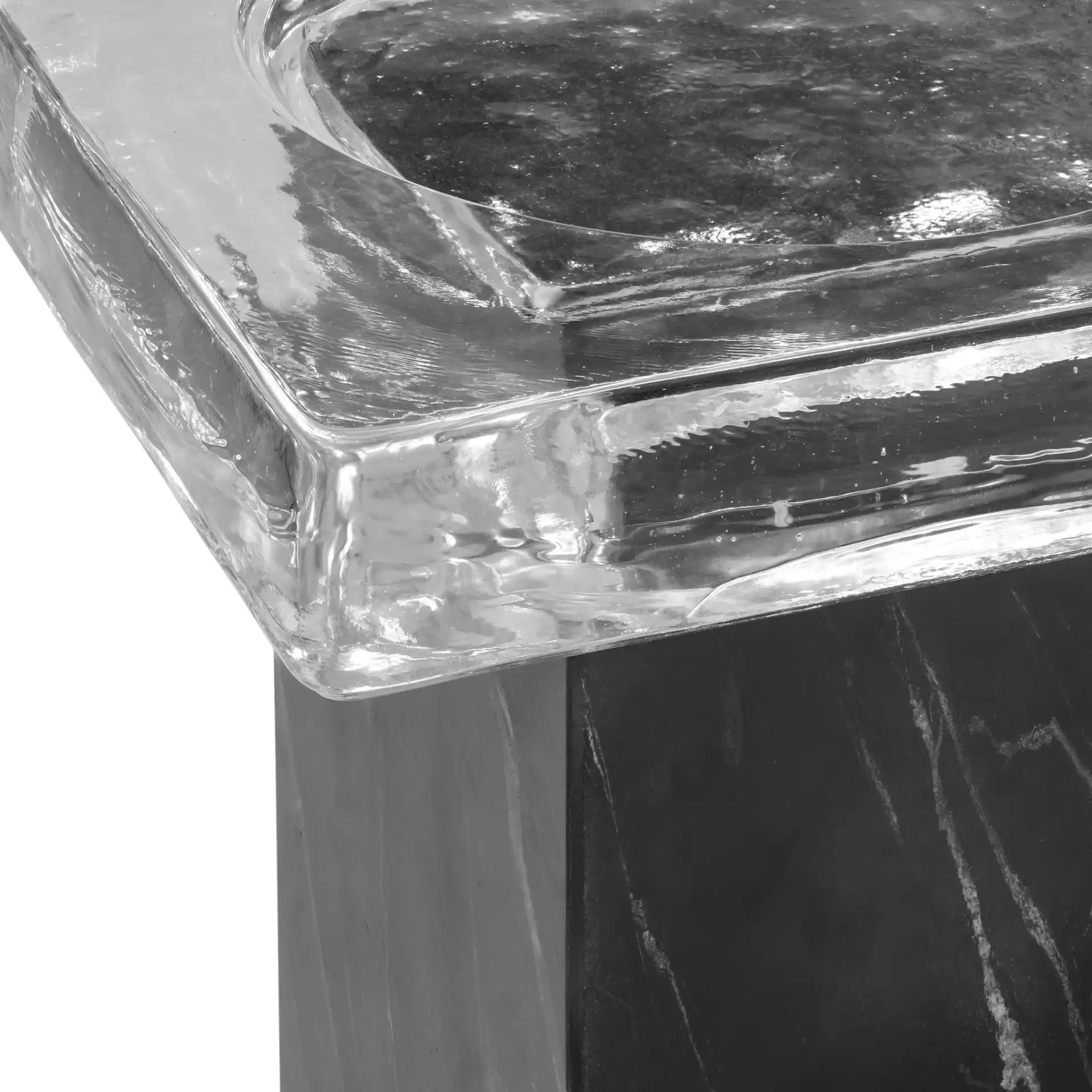 Rosemarina Marble Drink Table in Black / Clear in a styled room