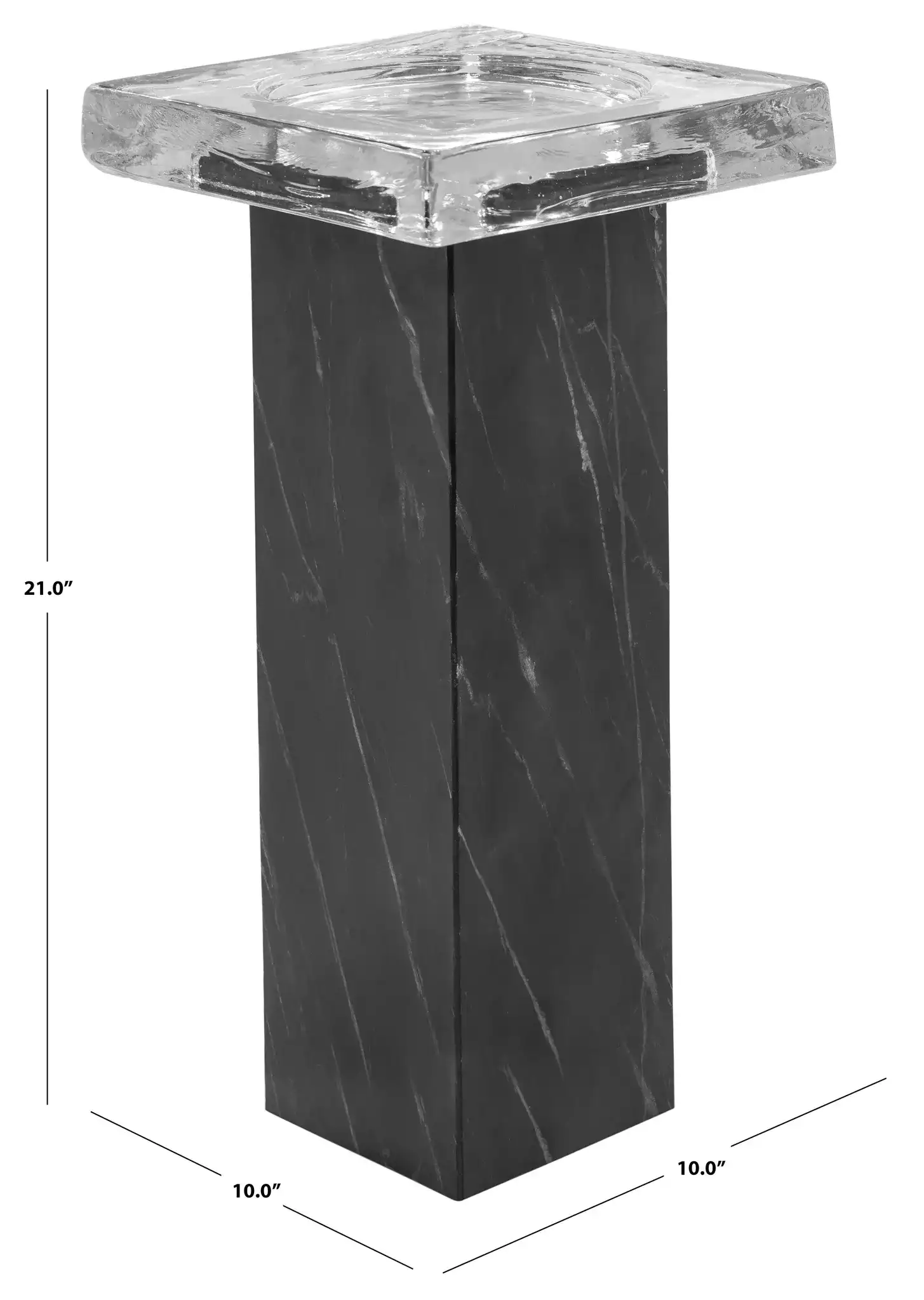 Rosemarina Marble Drink Table in Black / Clear, detail view