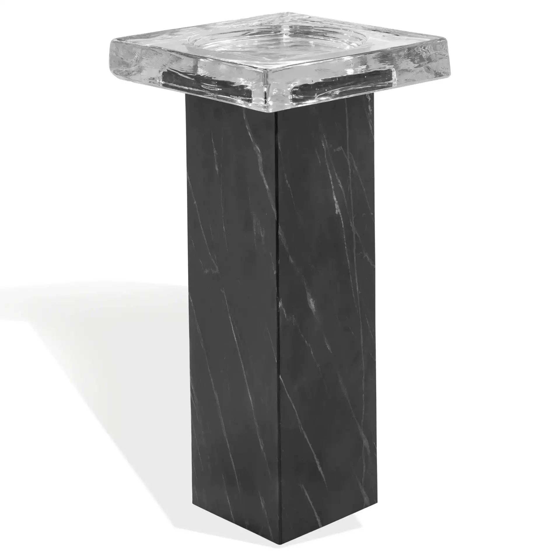 Rosemarina Marble Drink Table in Black / Clear, detail view