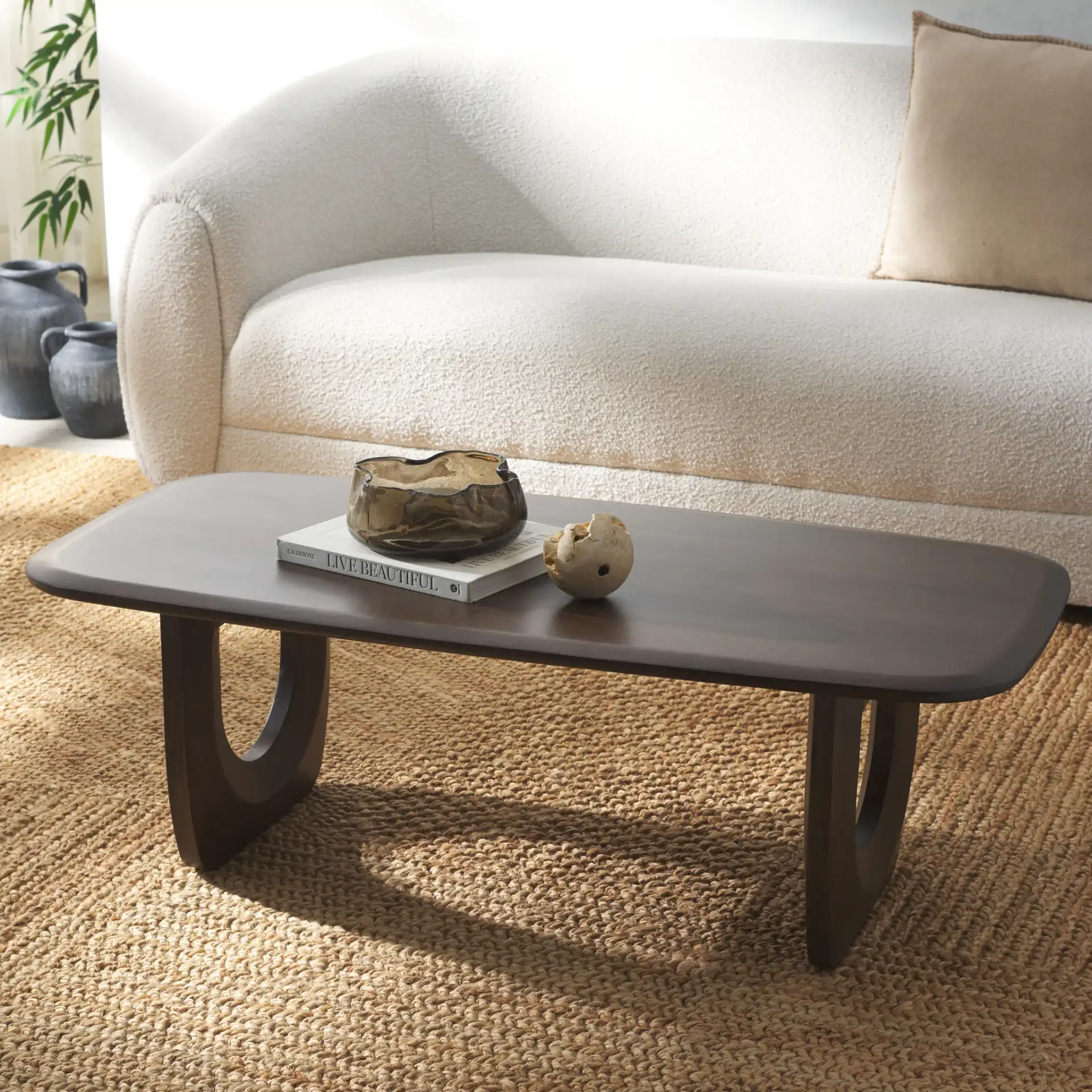 Cassiette Wood Coffee Table in Walnut in a styled room