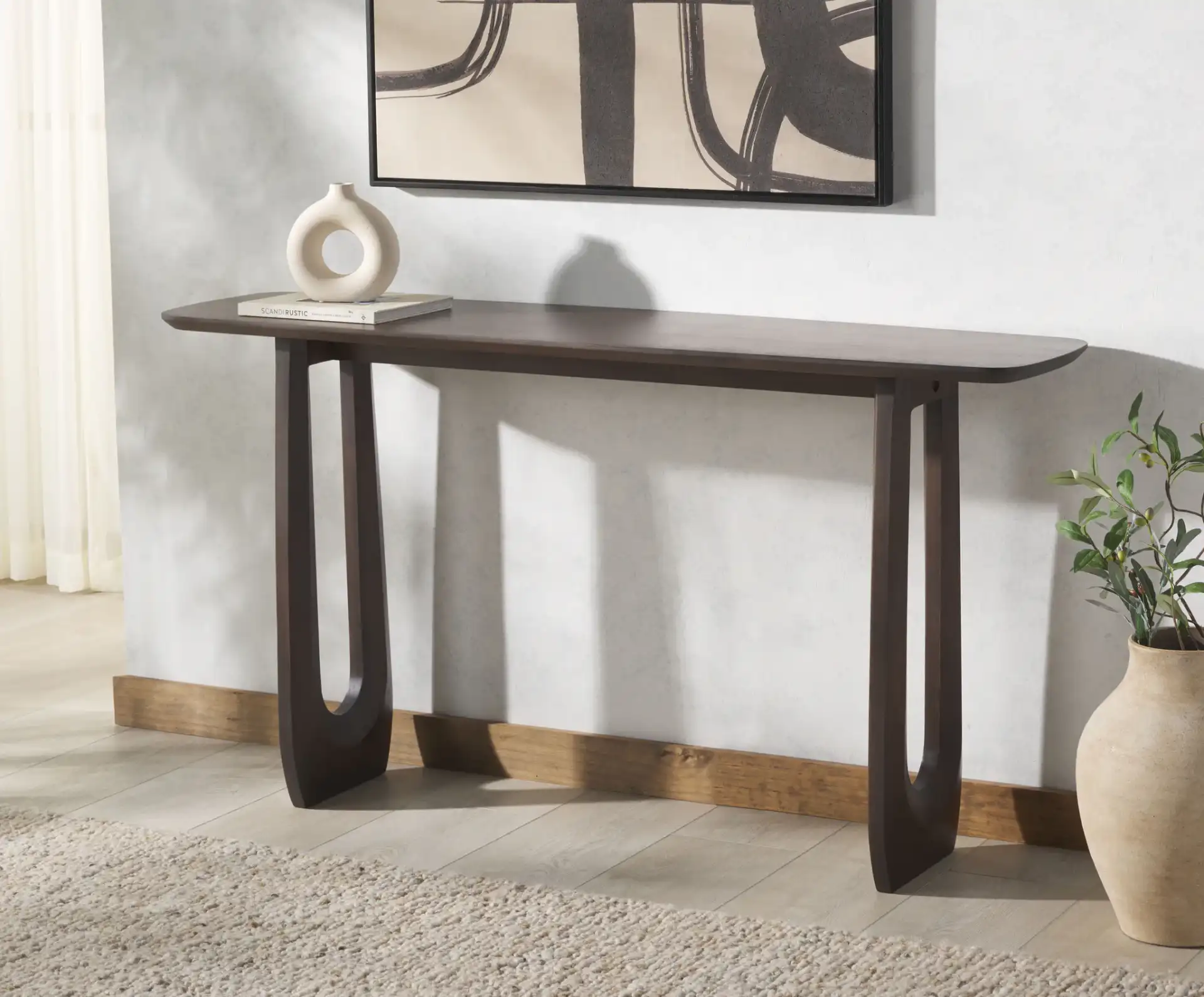 Cassiette Wood Console Table in Walnut in a styled room