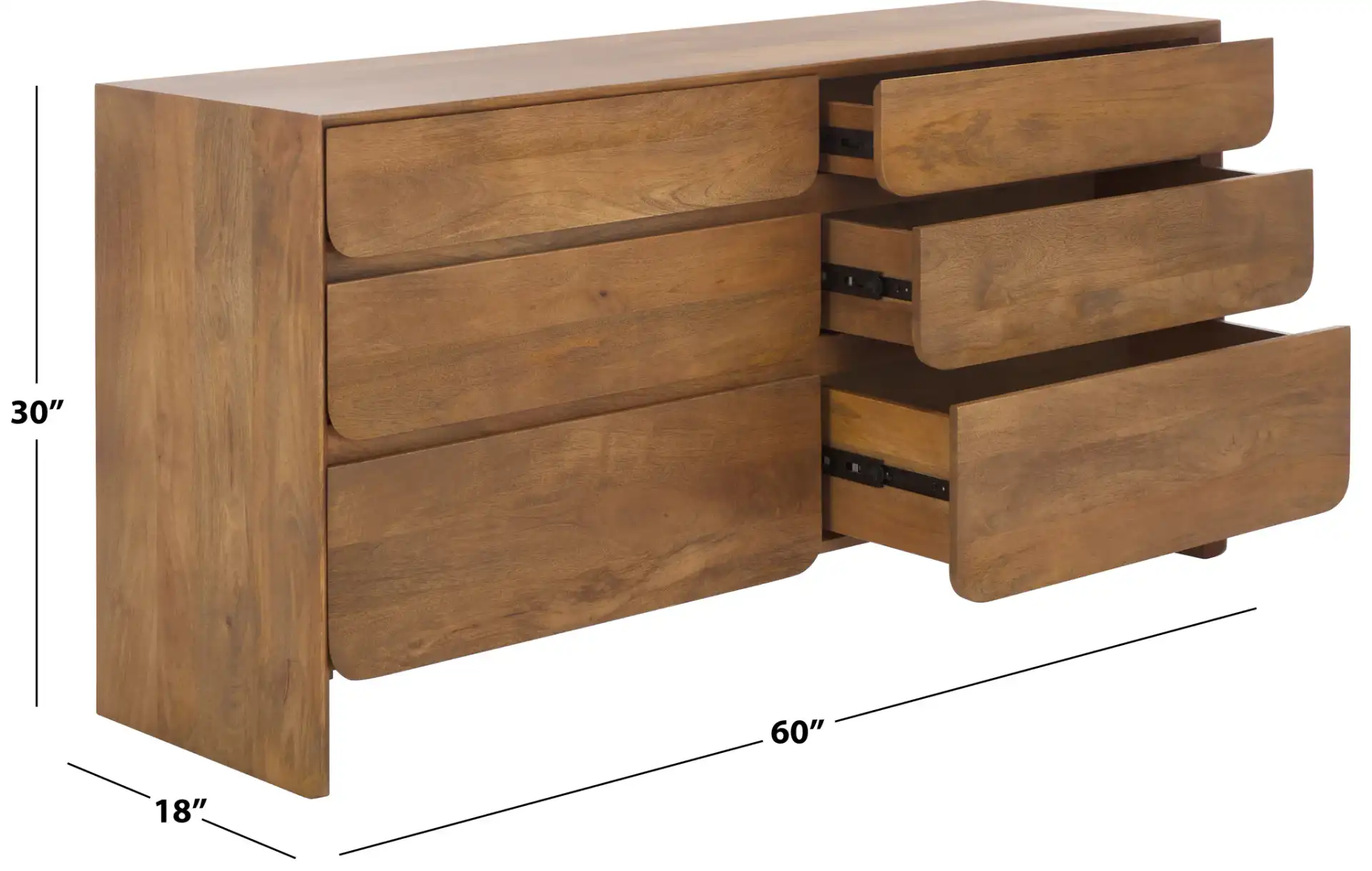 Grigorio Six-Drawer Dresser in Brown, detail view