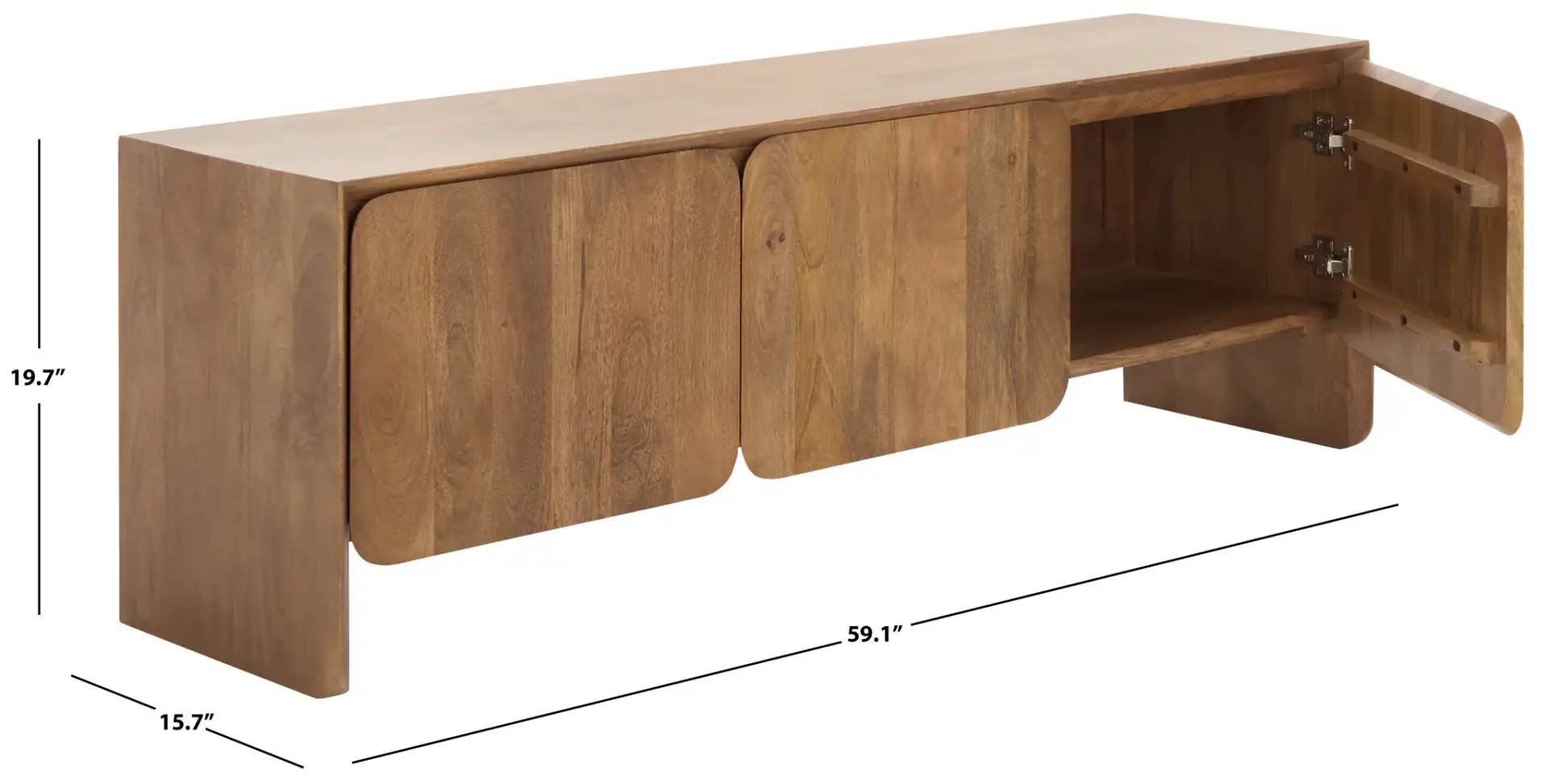 Grigorio Three-Door Wood Sideboard in Brown, detail view