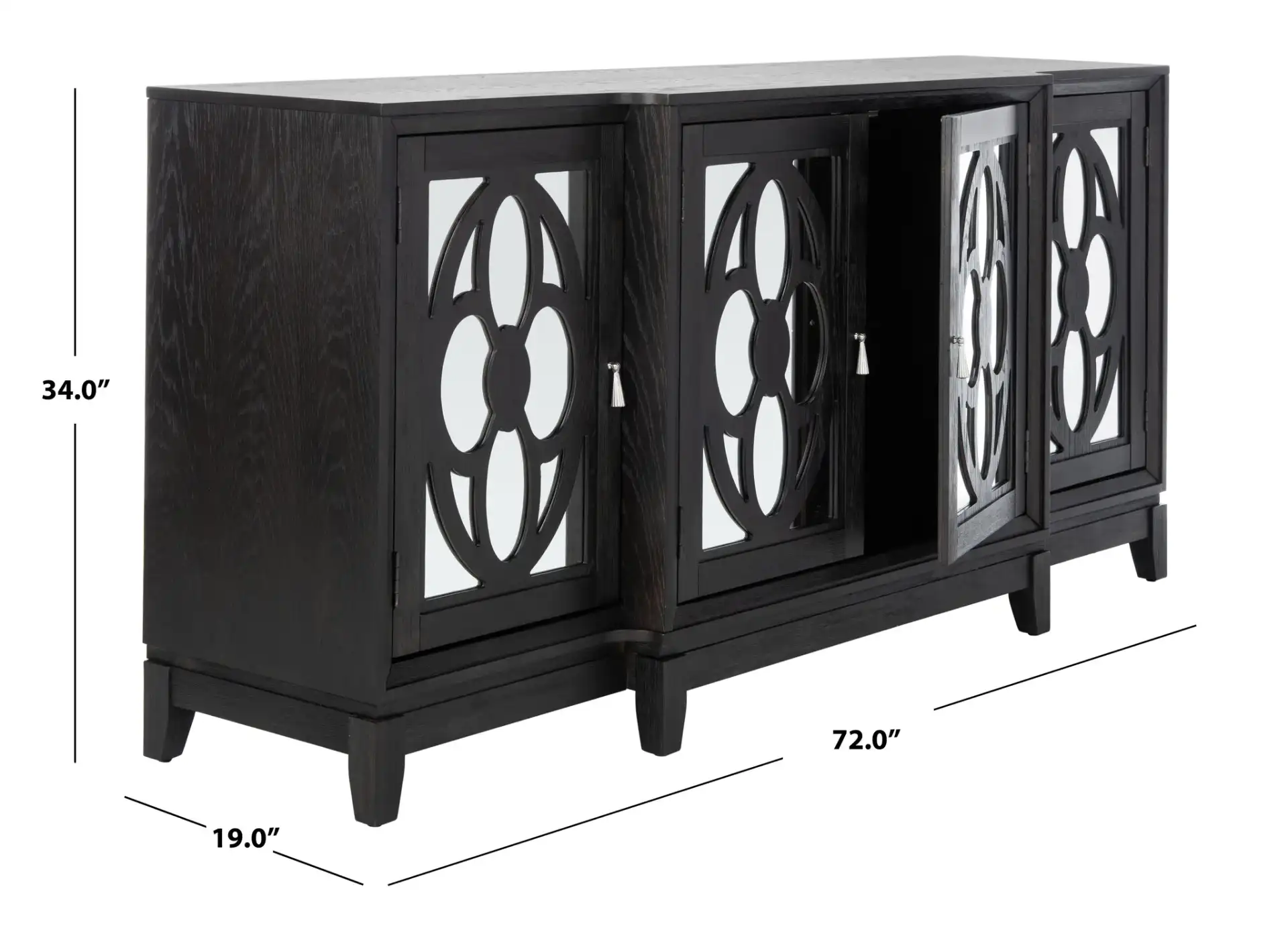 Madeleine Mirrored Sideboard in Black, detail view