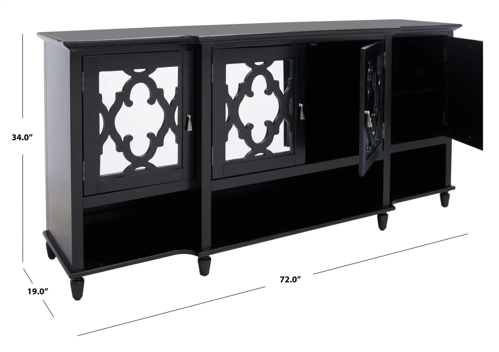 Juliette Mirrored Sideboard in Black, detail view