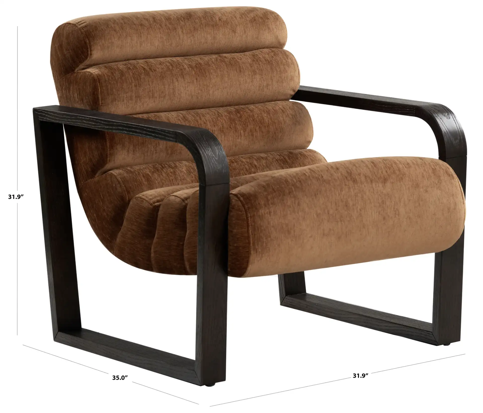 Kellibeth Velvet Lounge Chair in Burnt Orange / Dark Walnut, detail view