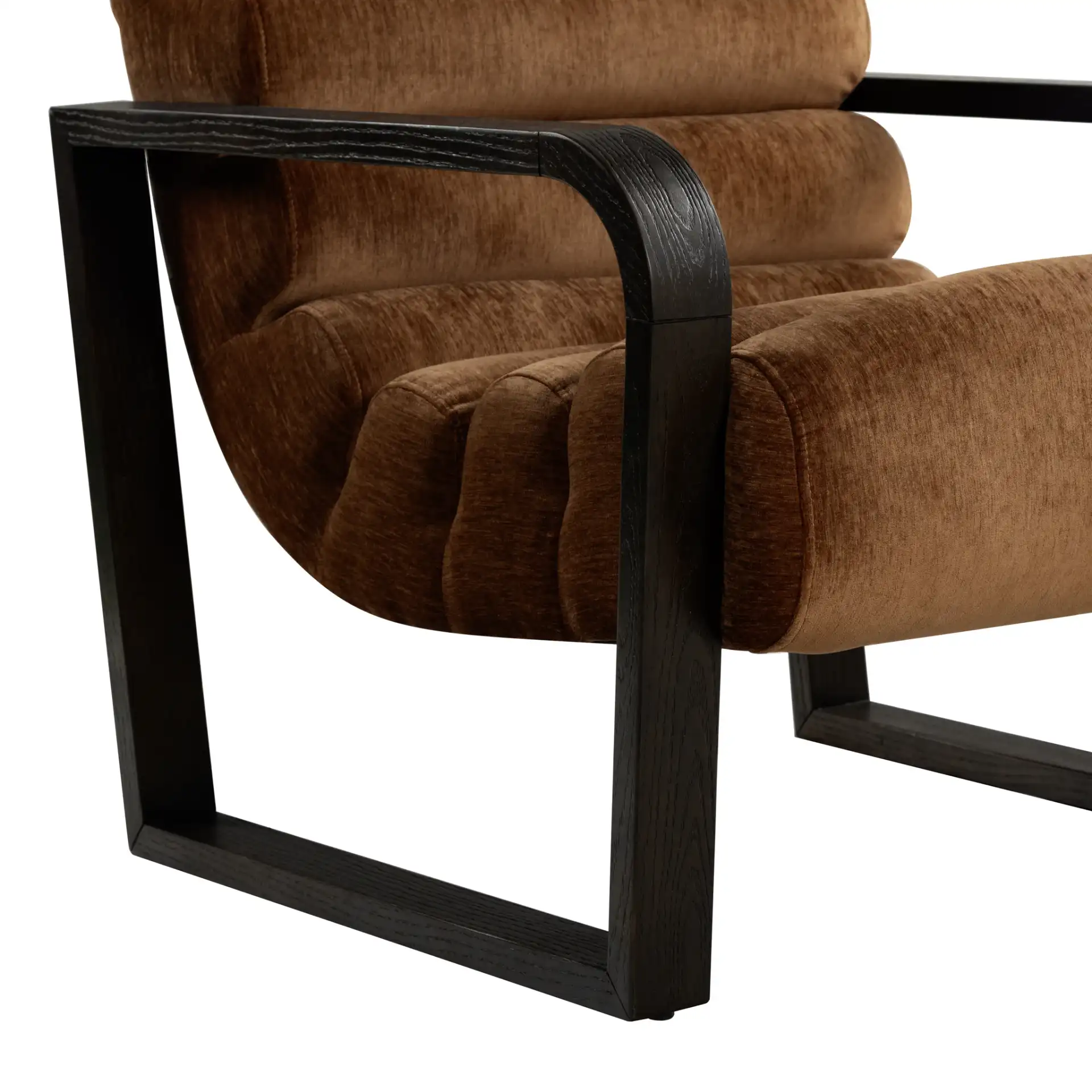 Kellibeth Velvet Lounge Chair in Burnt Orange / Dark Walnut, detail view