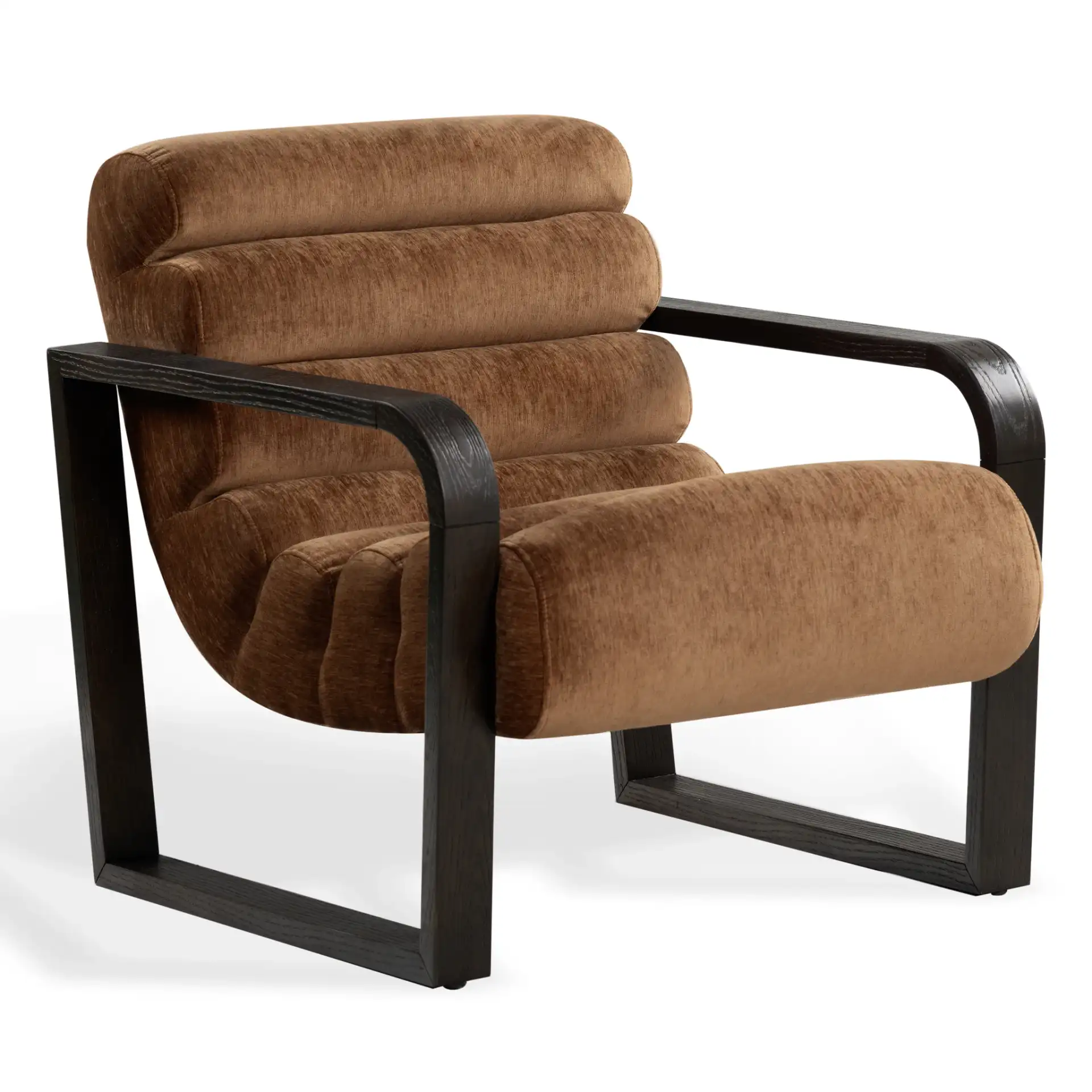Kellibeth Velvet Lounge Chair in Burnt Orange / Dark Walnut, detail view