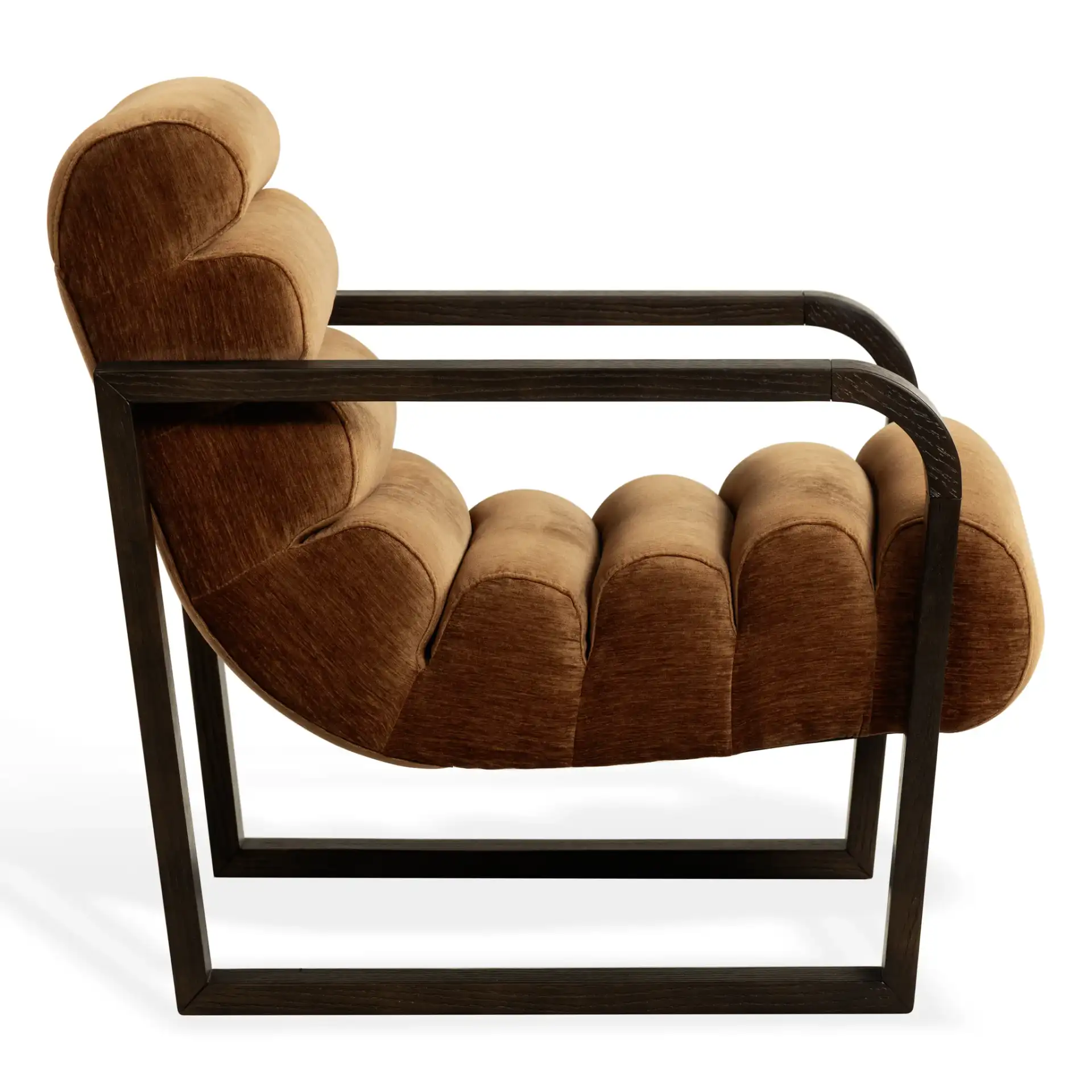 Kellibeth Velvet Lounge Chair in Burnt Orange / Dark Walnut, detail view