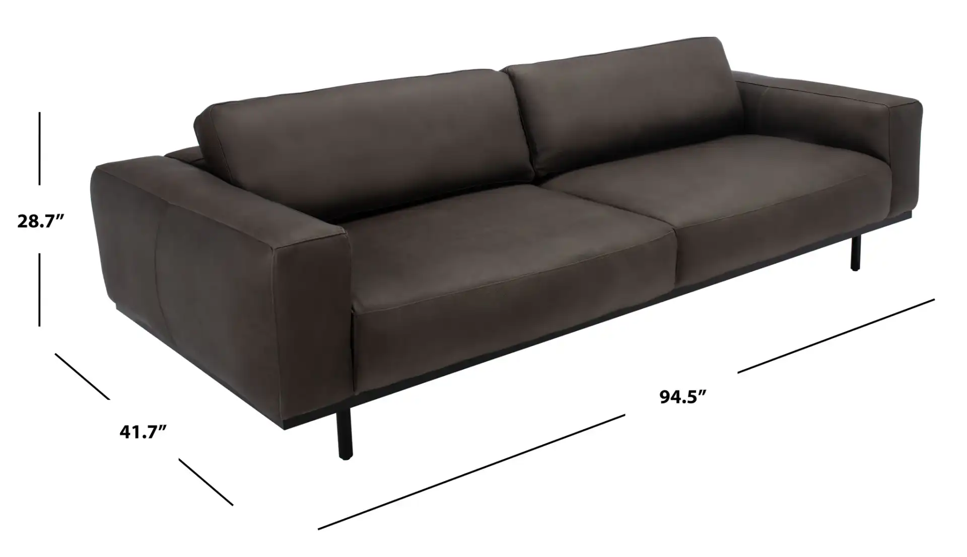 Elyssa Leather Sofa in Graphite, detail view