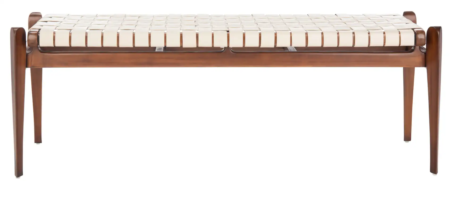 Dilan Leather Bench in White / Light Brown, detail view