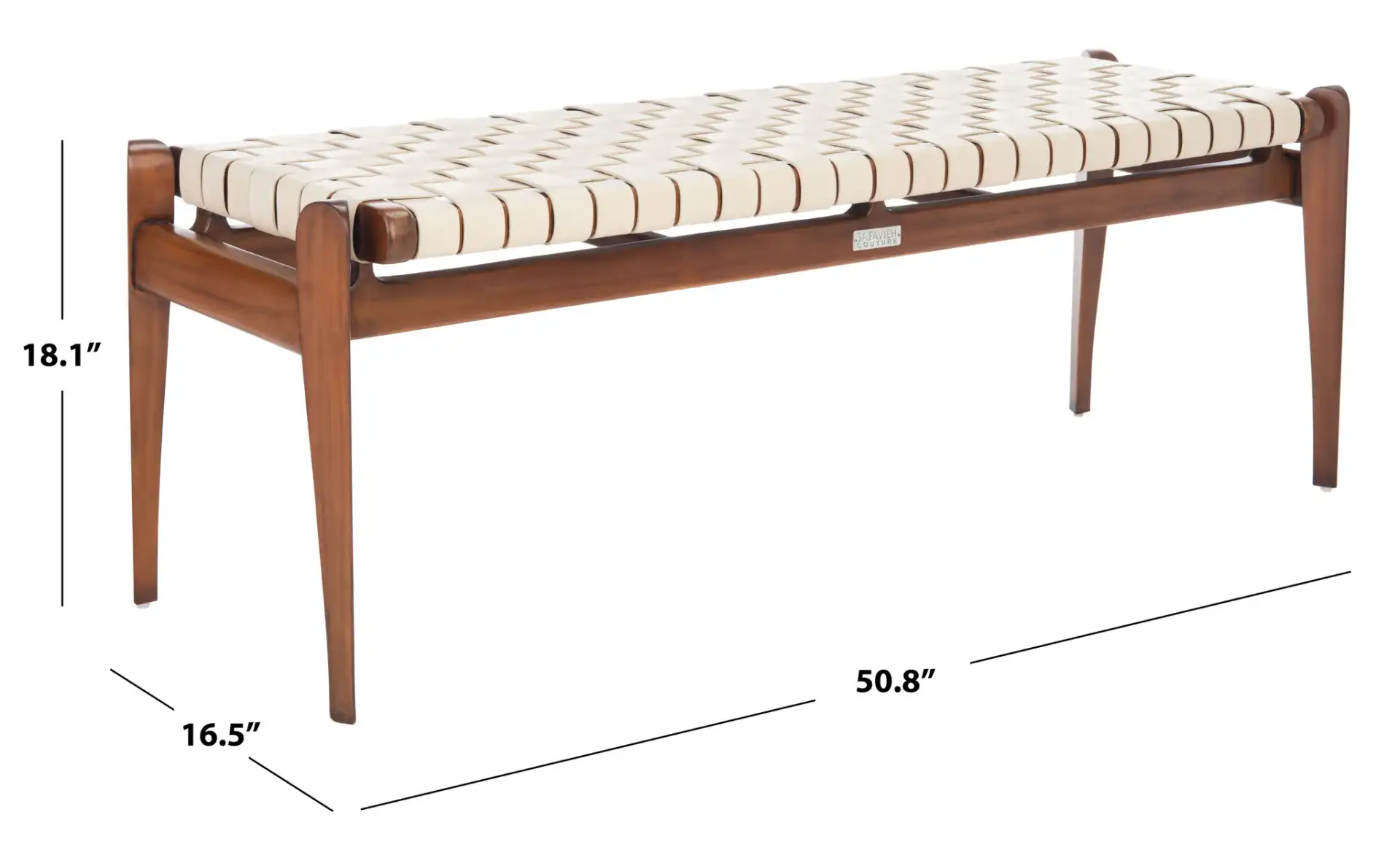Dilan Leather Bench in White / Light Brown, detail view