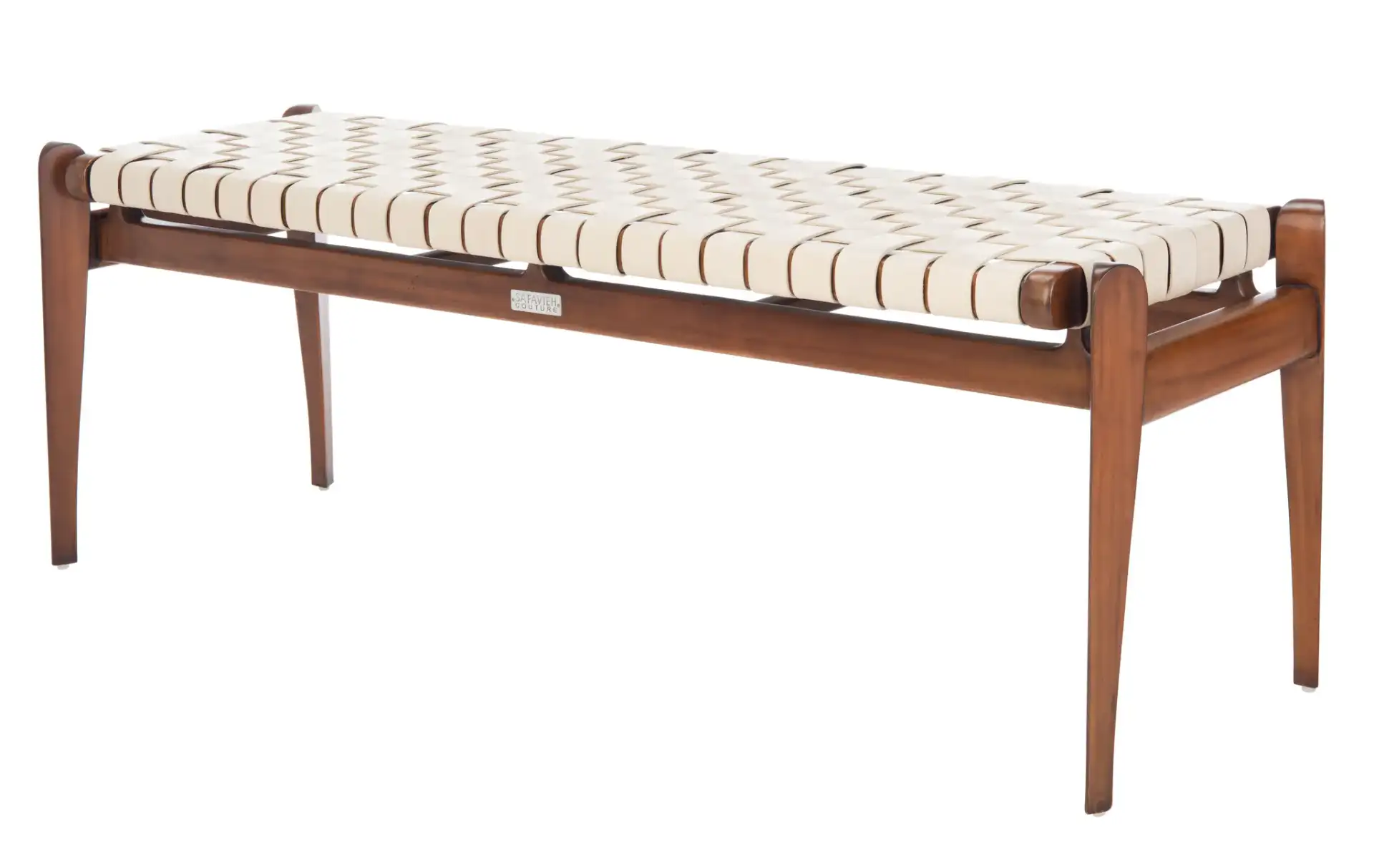 Dilan Leather Bench in White / Light Brown