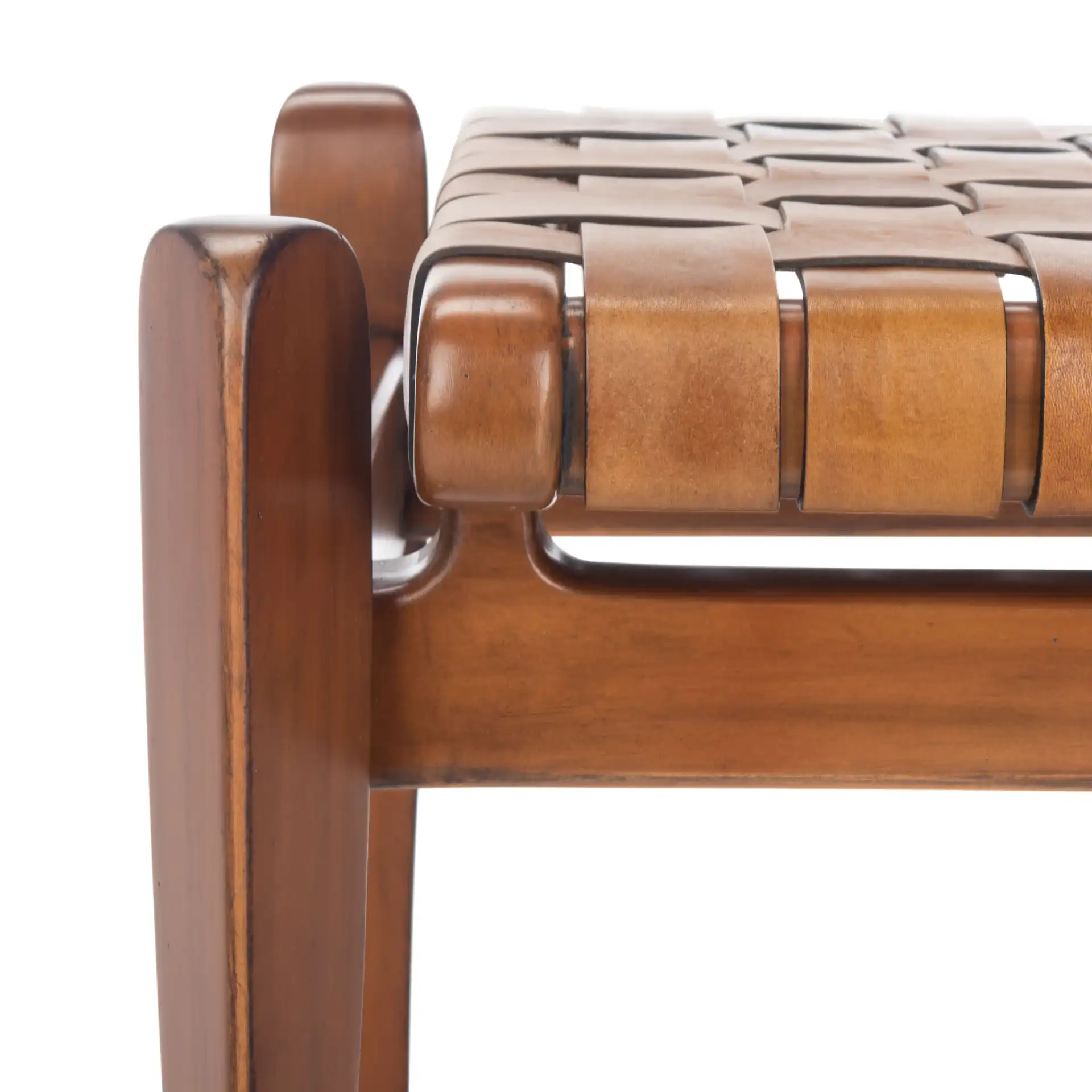 Dilan Leather Bench in White / Light Brown in a styled room
