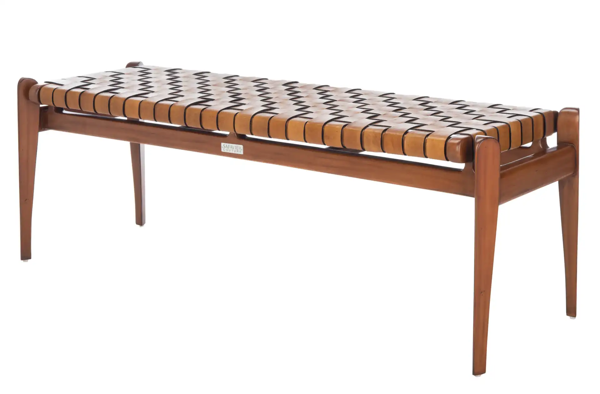 Dilan Leather Bench in White / Light Brown, detail view