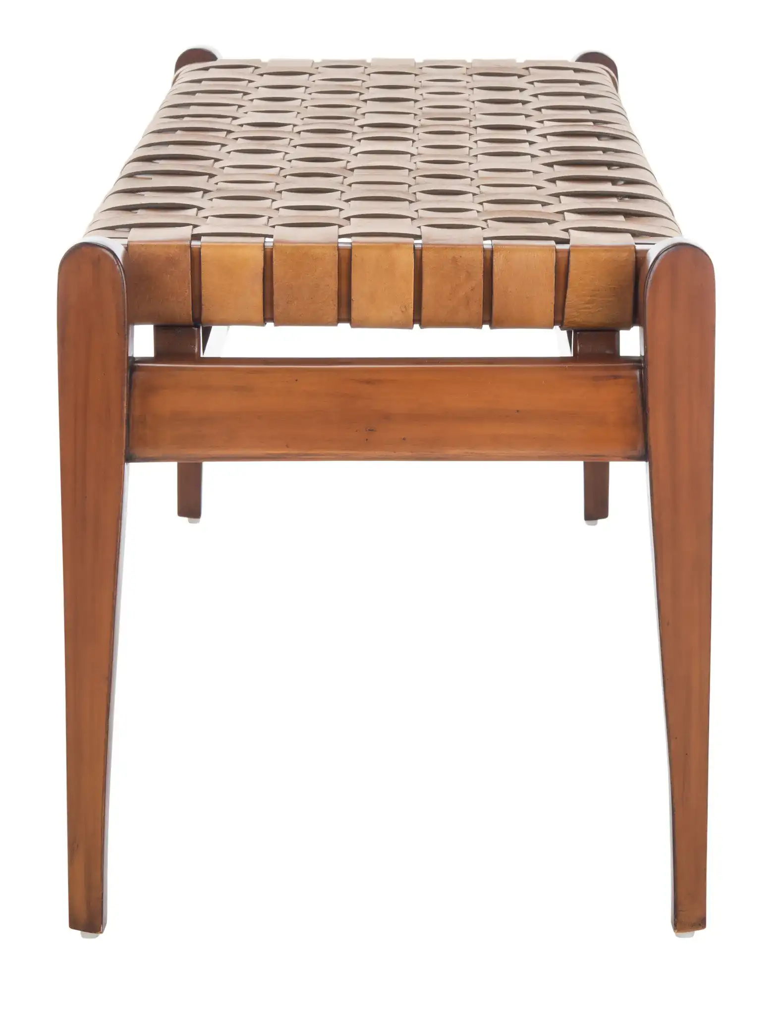Dilan Leather Bench in White / Light Brown, detail view