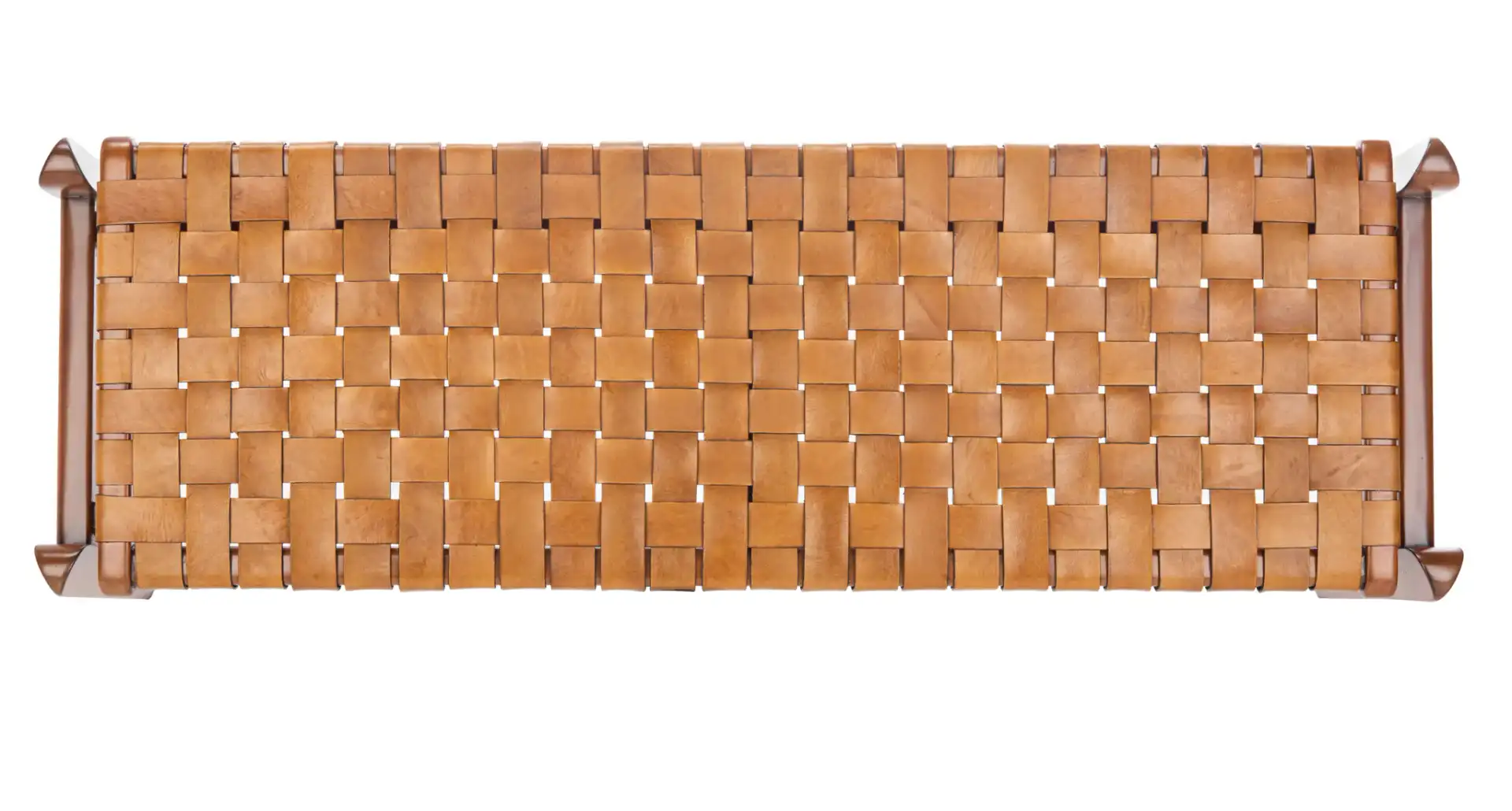 Dilan Leather Bench in White / Light Brown, detail view