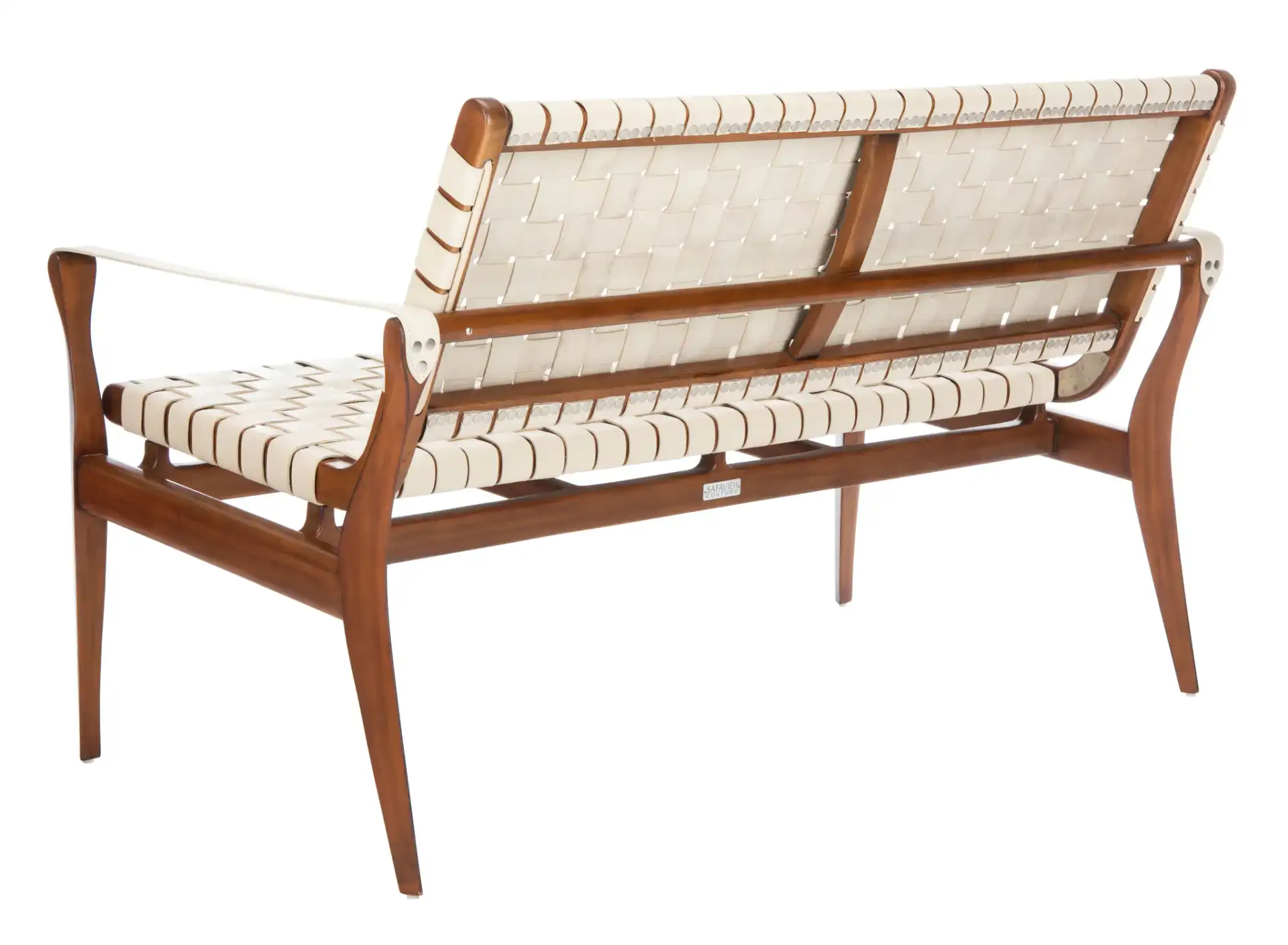 Dilan Leather Loveseat in White / Light Brown, detail view