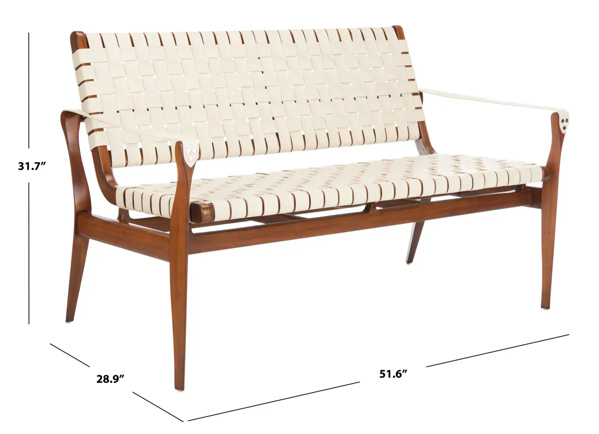 Dilan Leather Loveseat in White / Light Brown, detail view