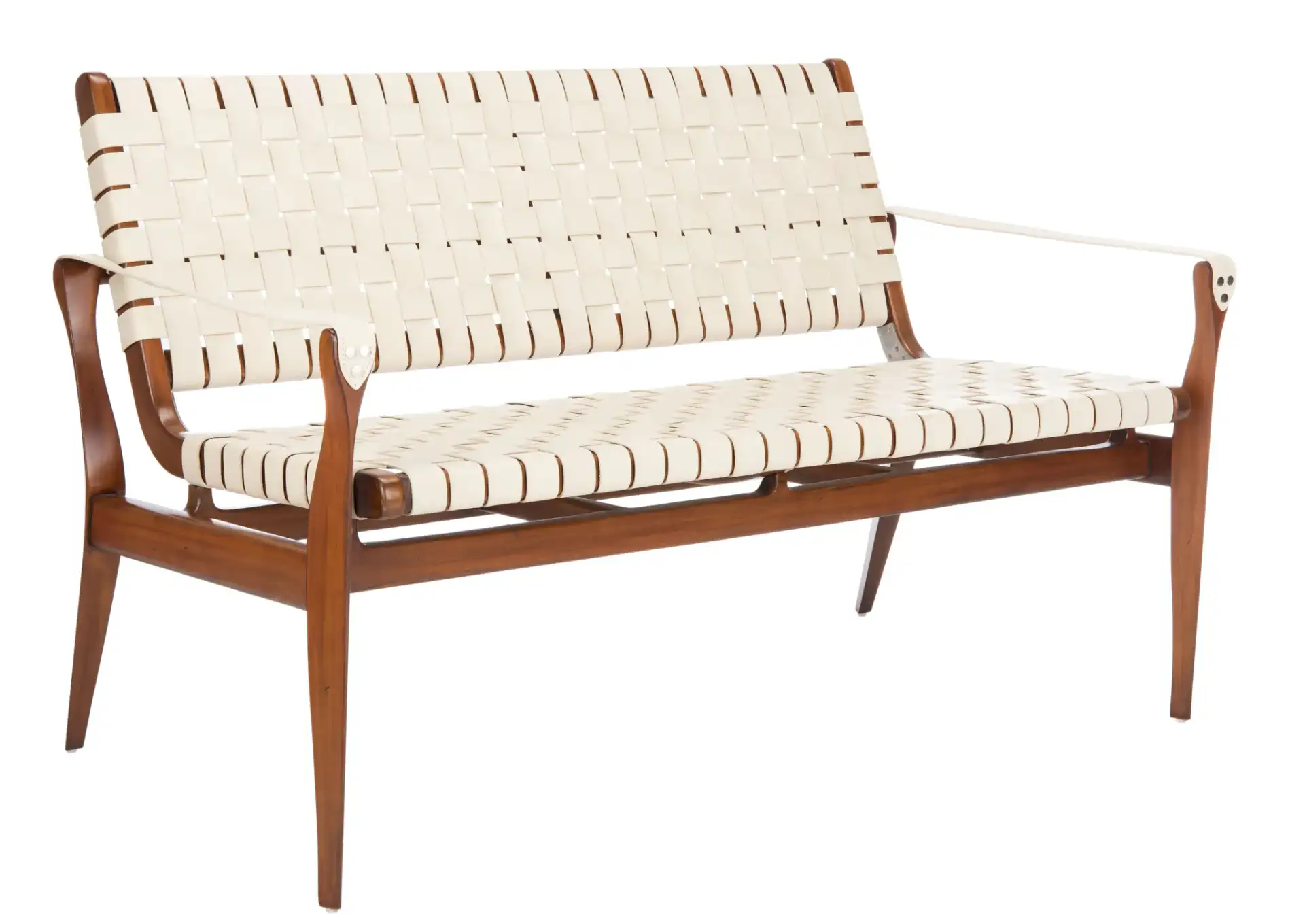 Dilan Leather Loveseat in White / Light Brown, detail view