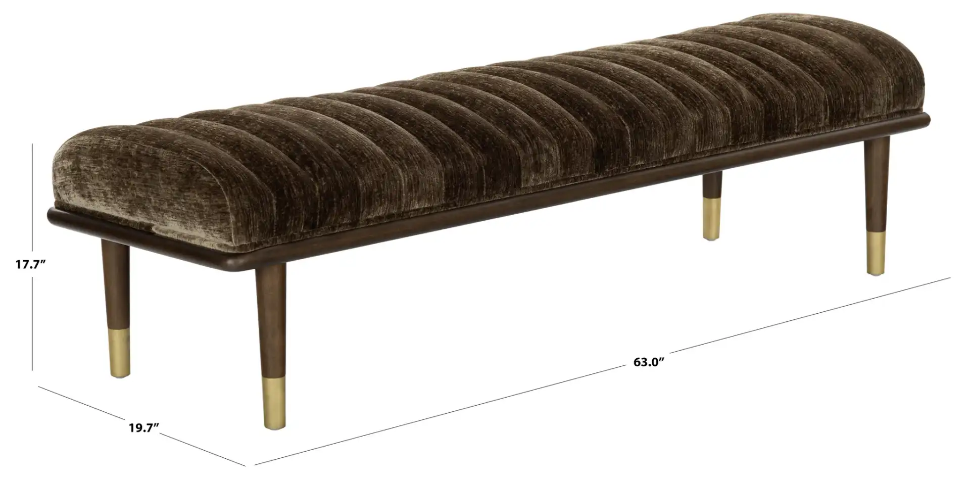Flannery Mid-Century Bench in Brown / Dark Brown, detail view