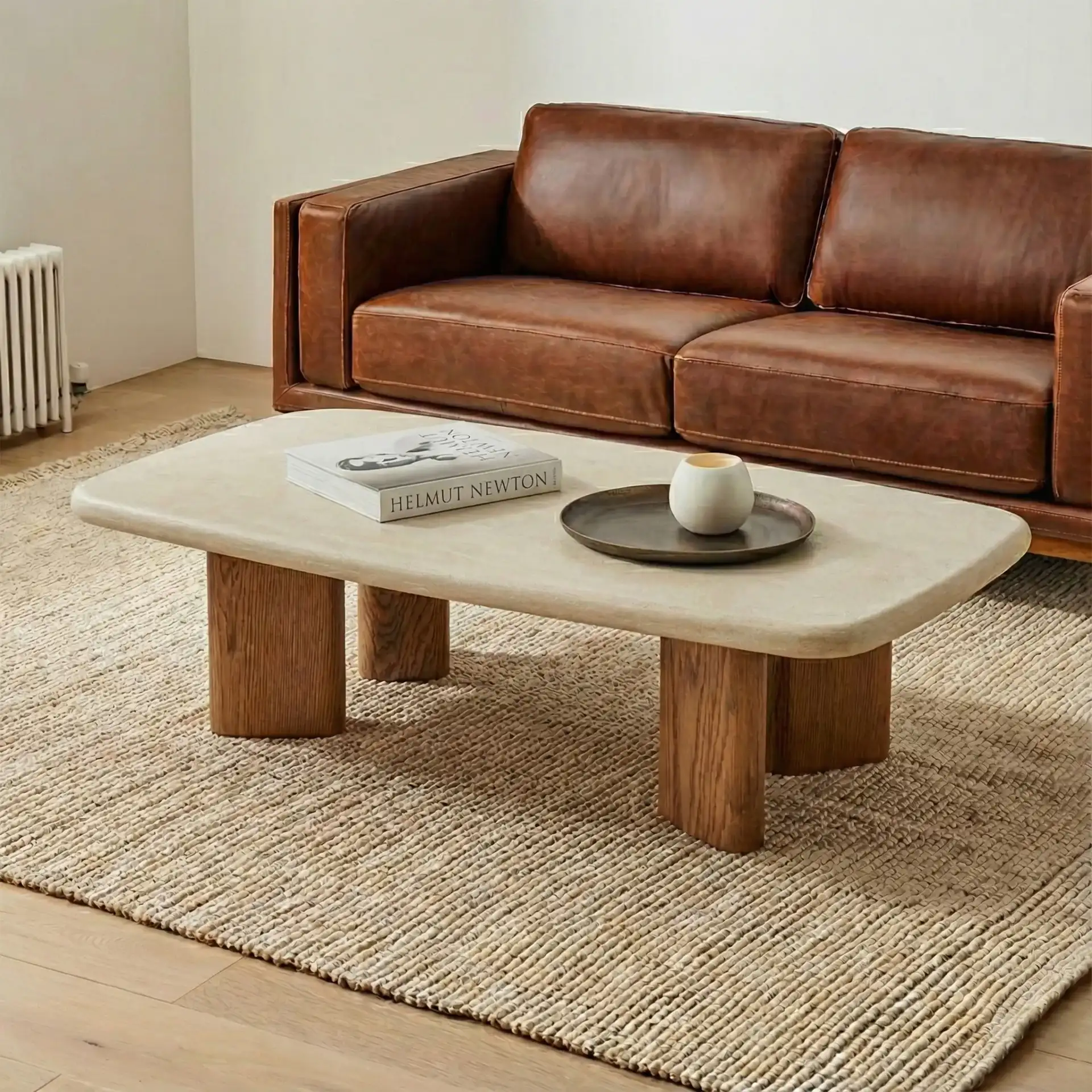 Theodora Coffee Table in Chestnut / Cream in a styled room