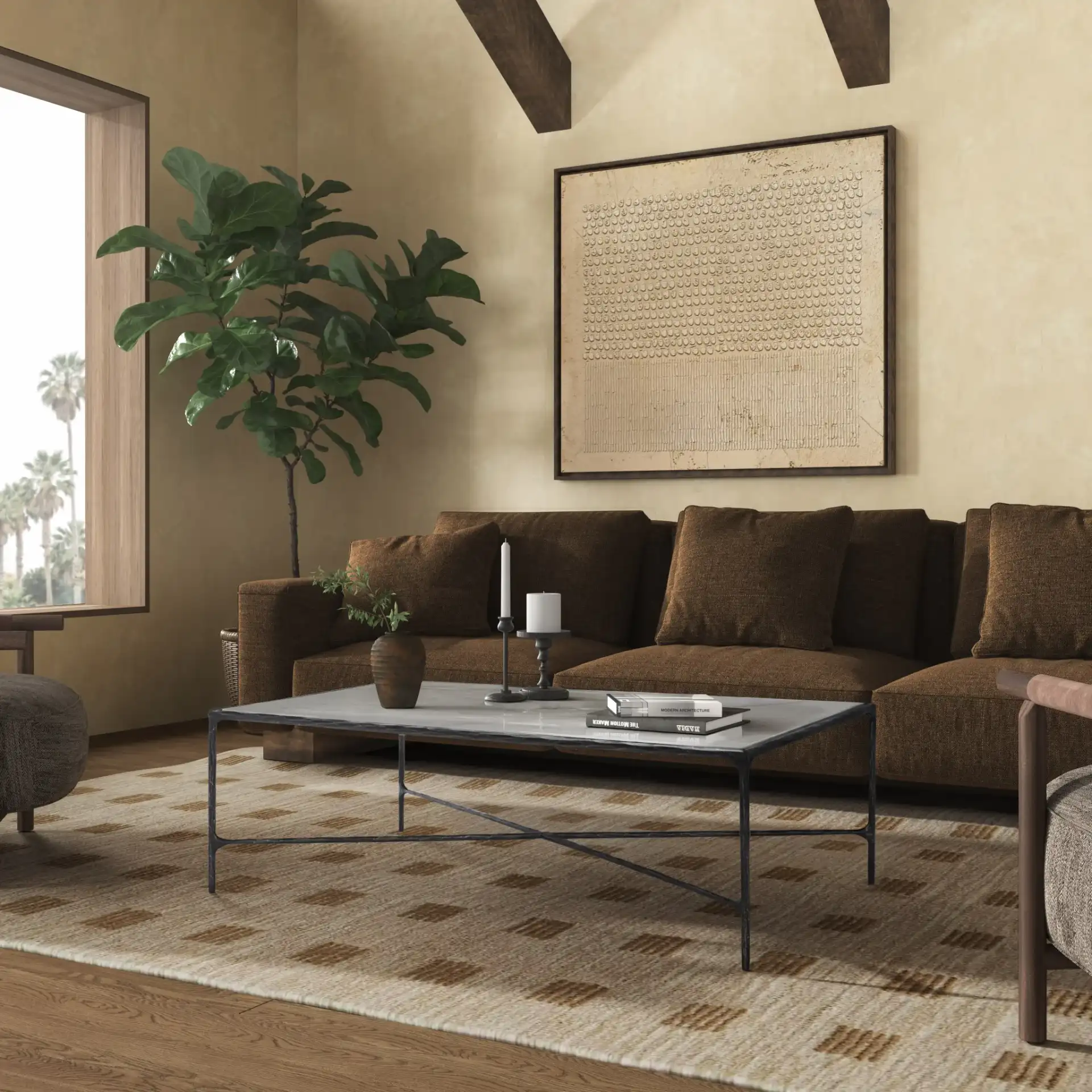 Jessa Rectangle Coffee Table in Black / White in a styled room